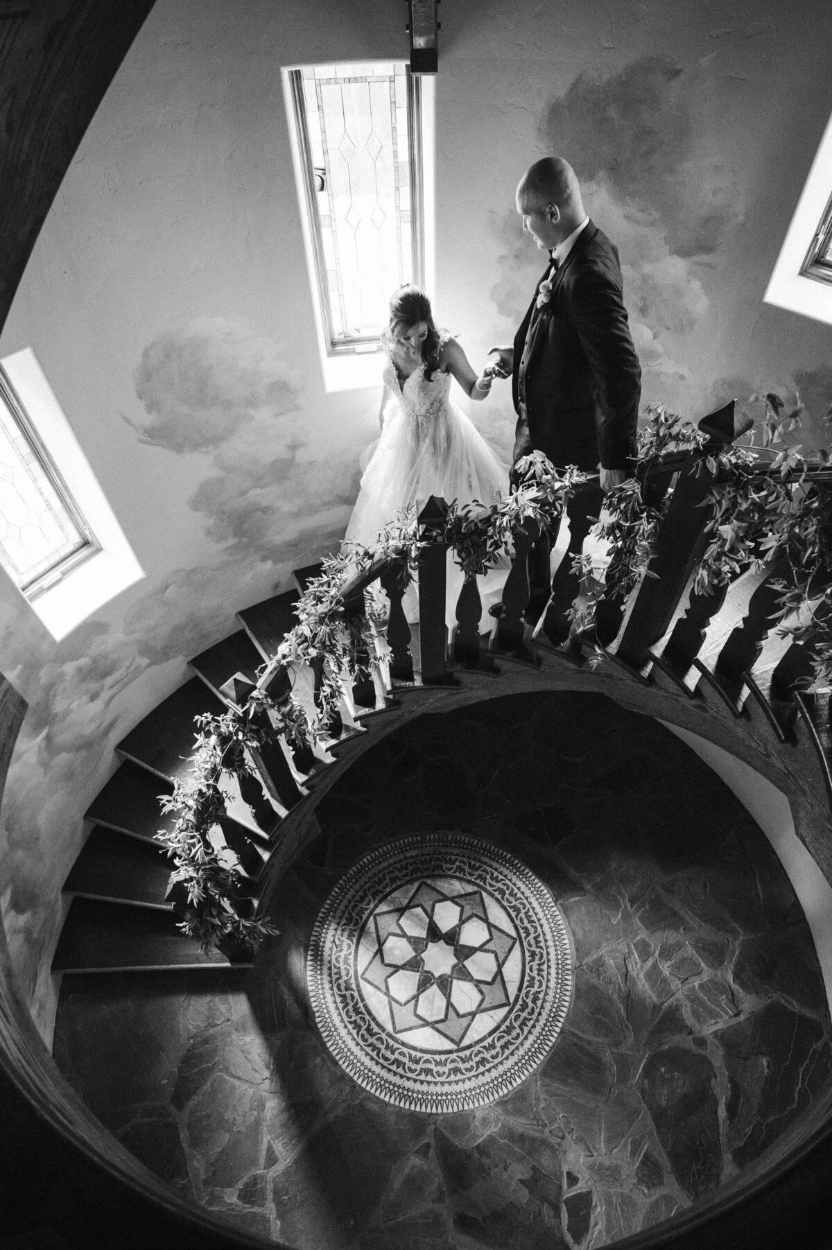 CAstle-ladyhawke-wedding-staircase-couple