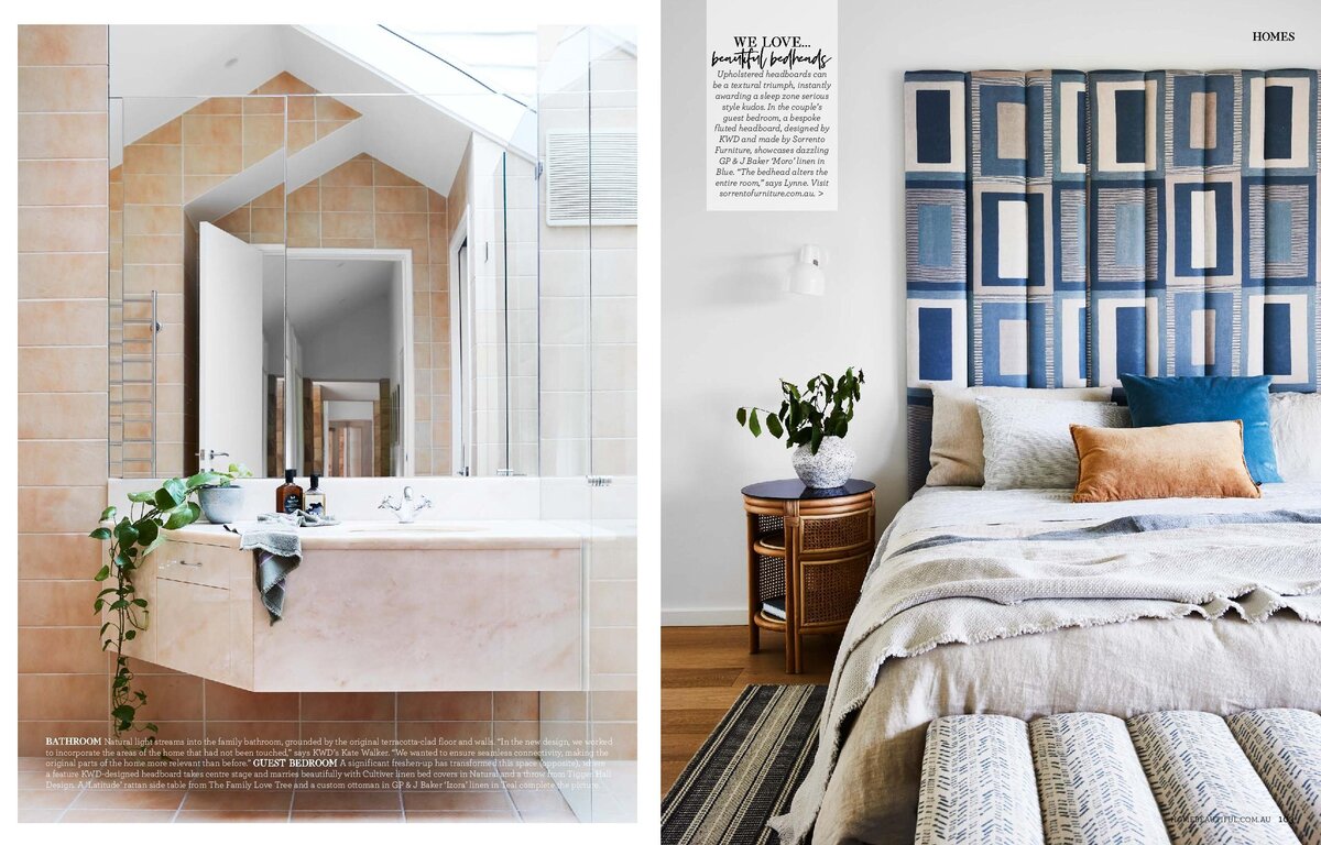 Magazine spread for Lisa Hunter Interiors featuring bedroom and ensuite