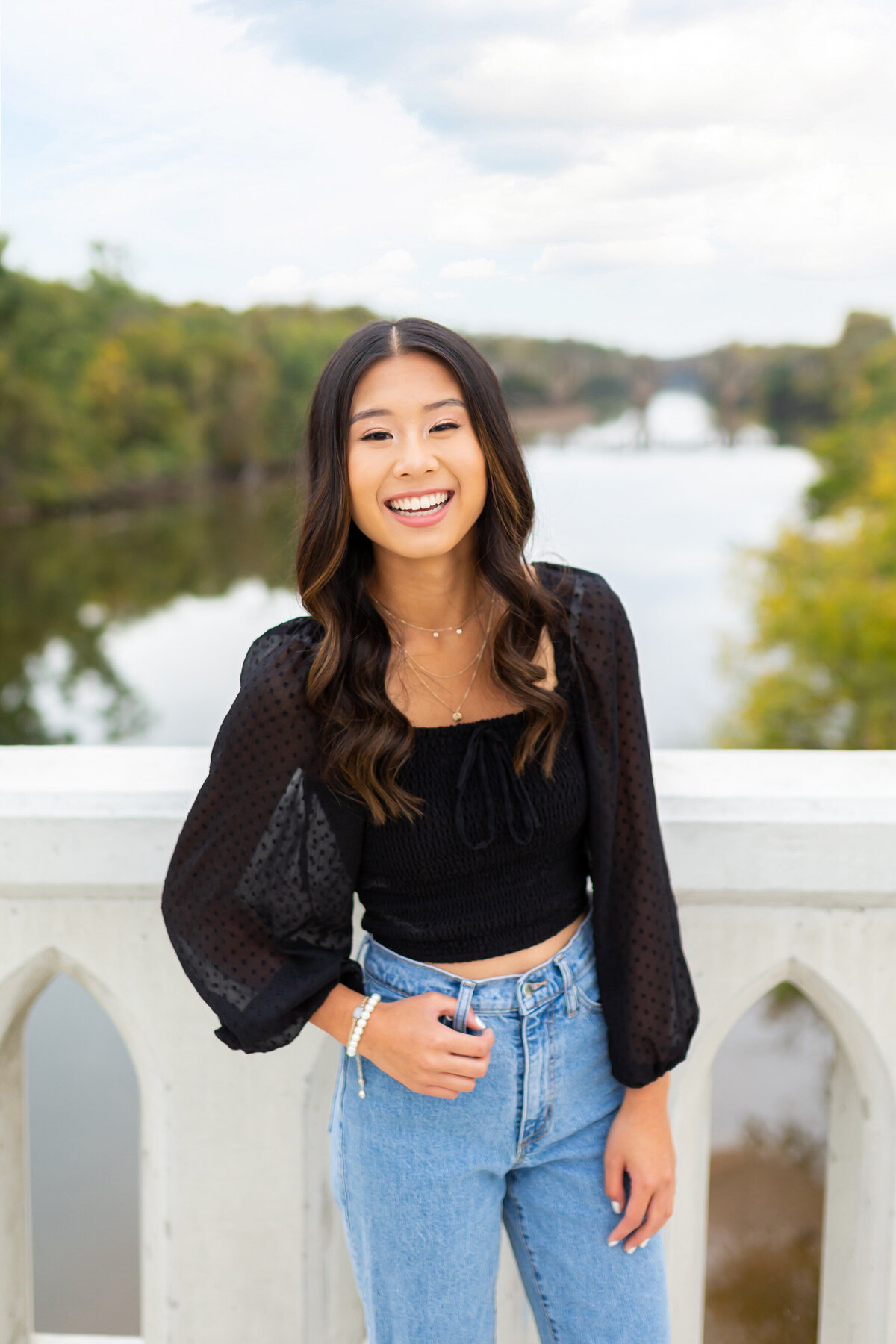 Downtown River Senior Session at Bridge