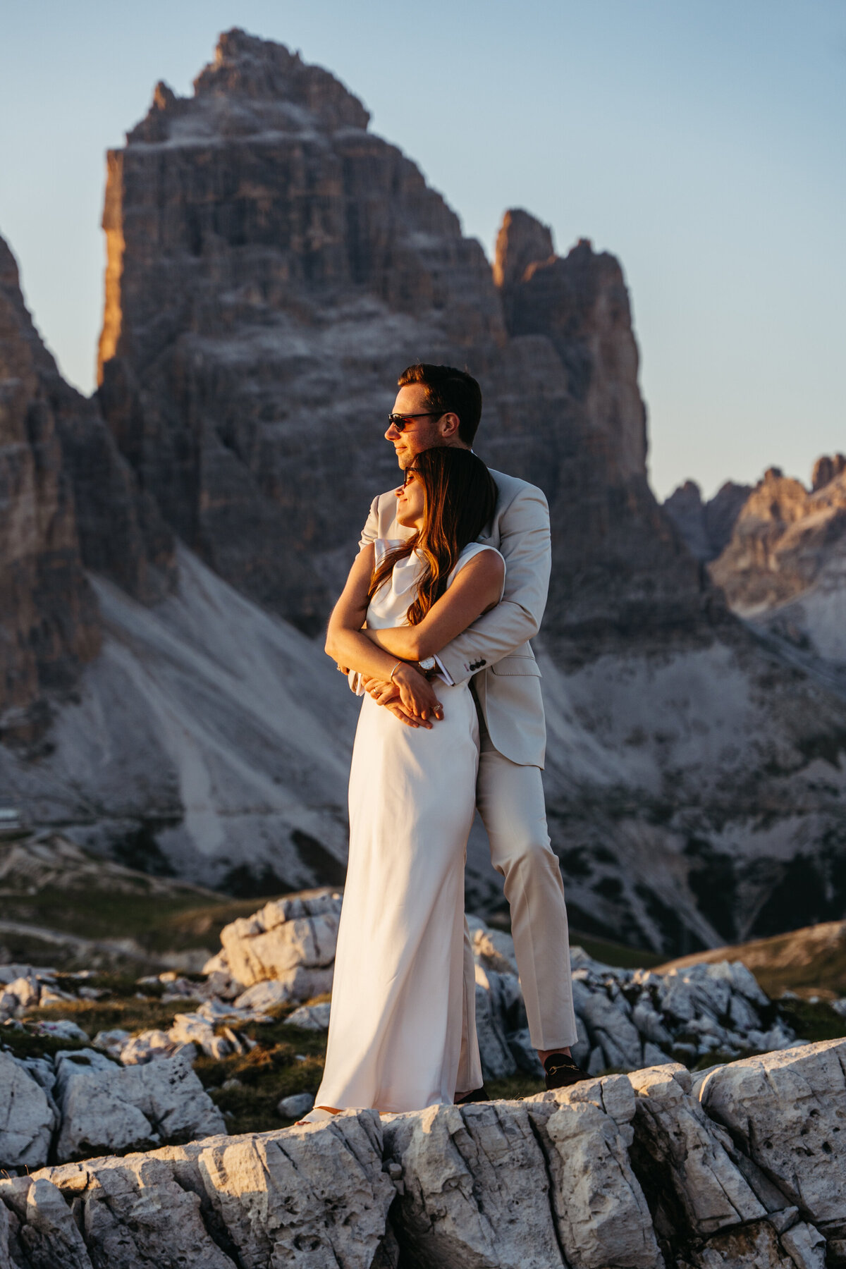 Couple mountain top elopement Tre Cime Dolomites