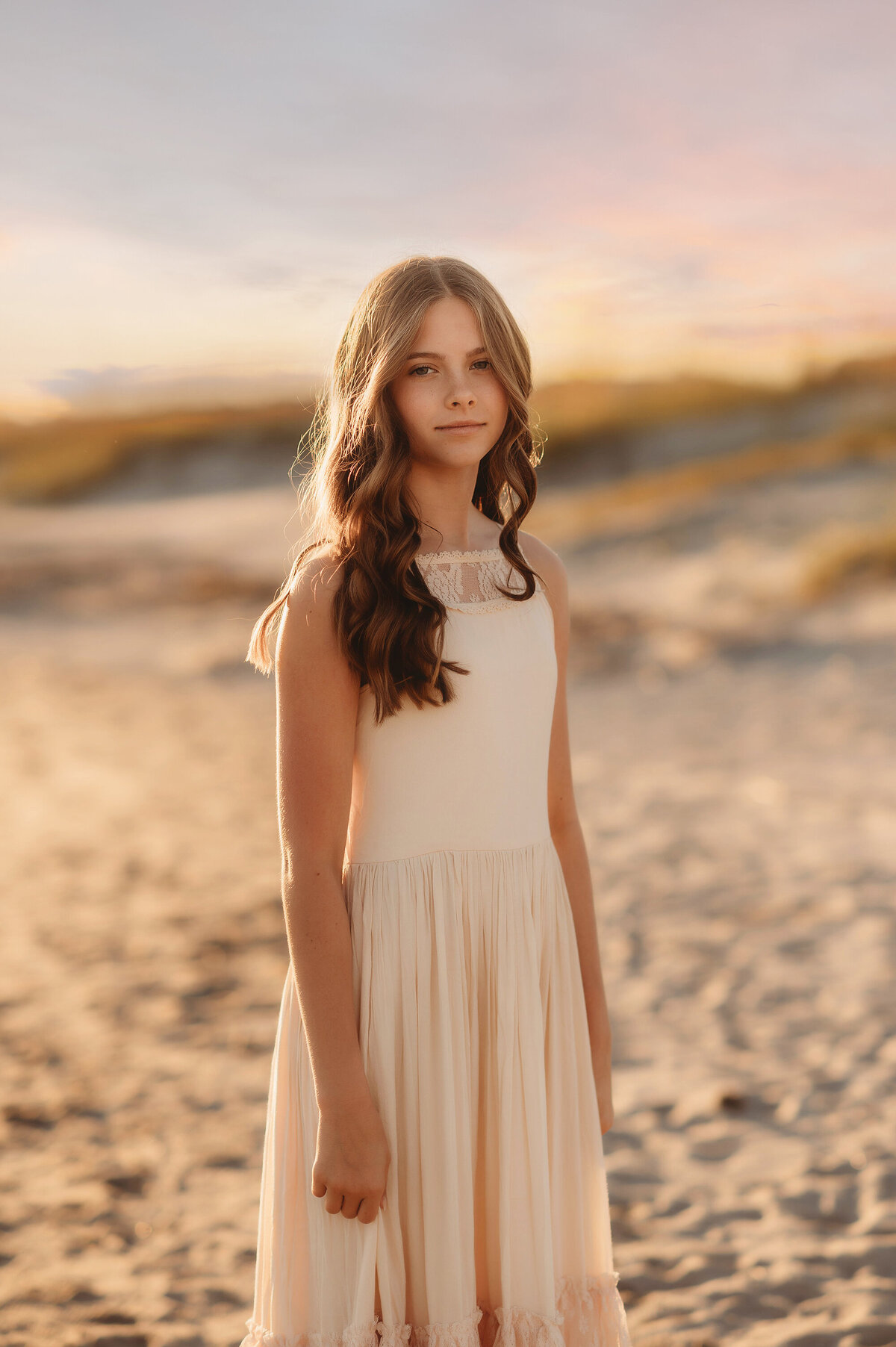 Girl looks into the camera during Family Photoshoot Isle of Palms.