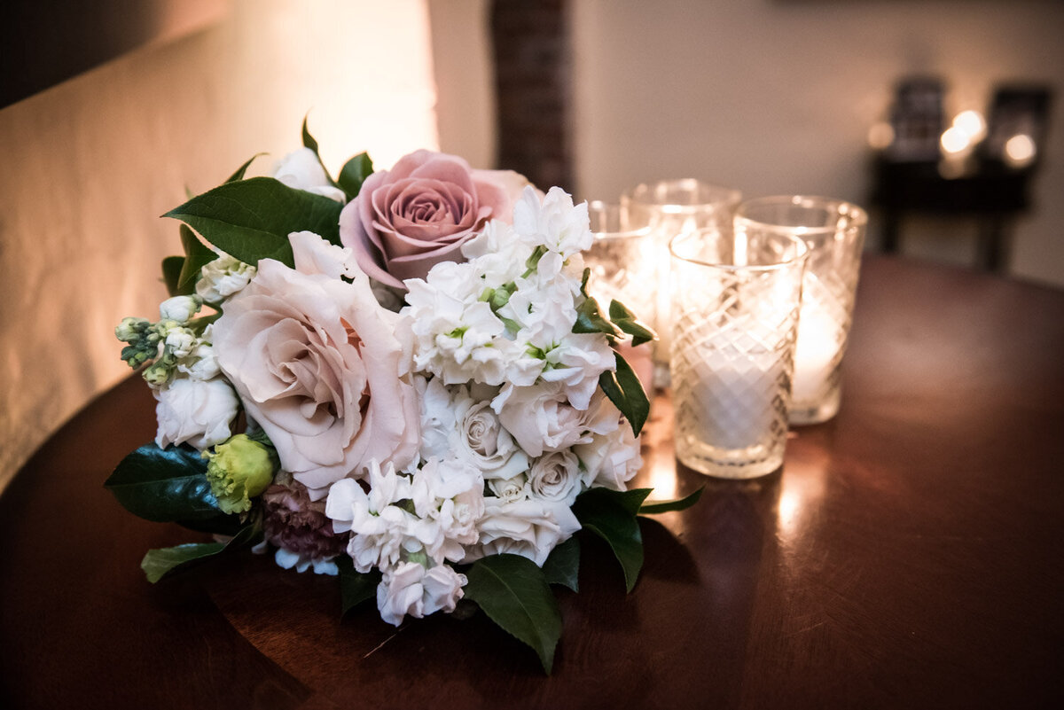 Flowers and candles on table