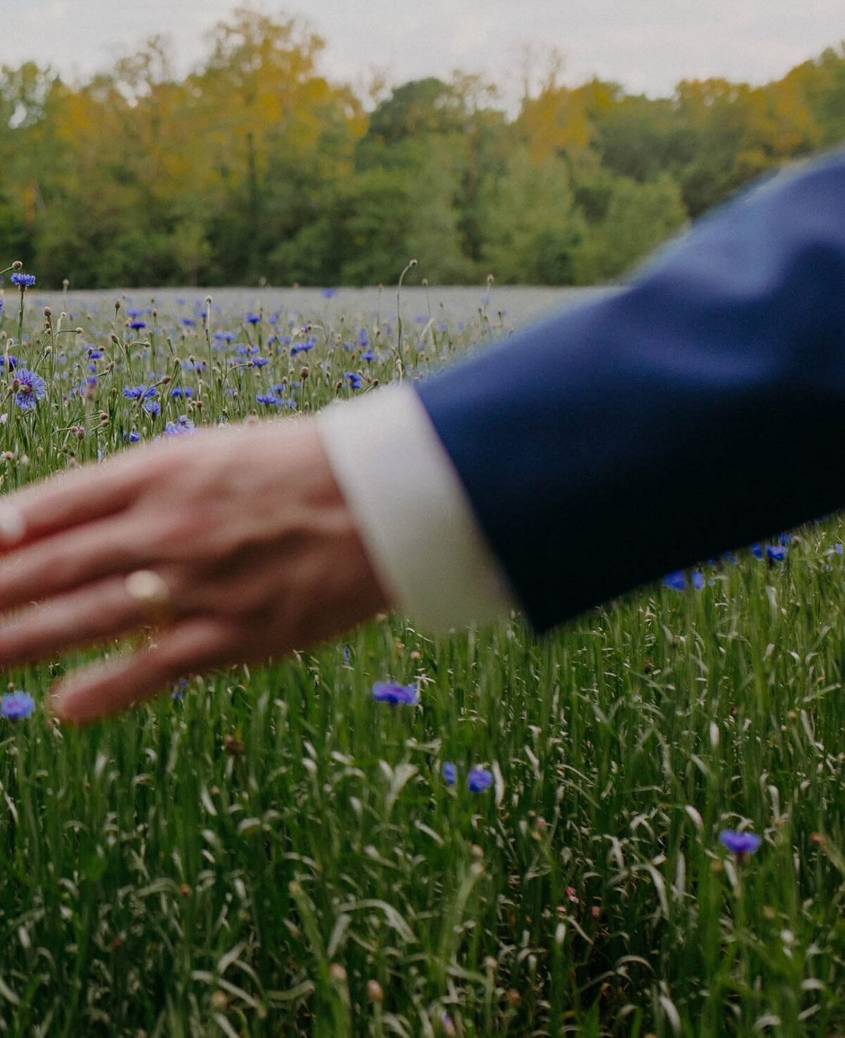 Closeup photo of grooms hand