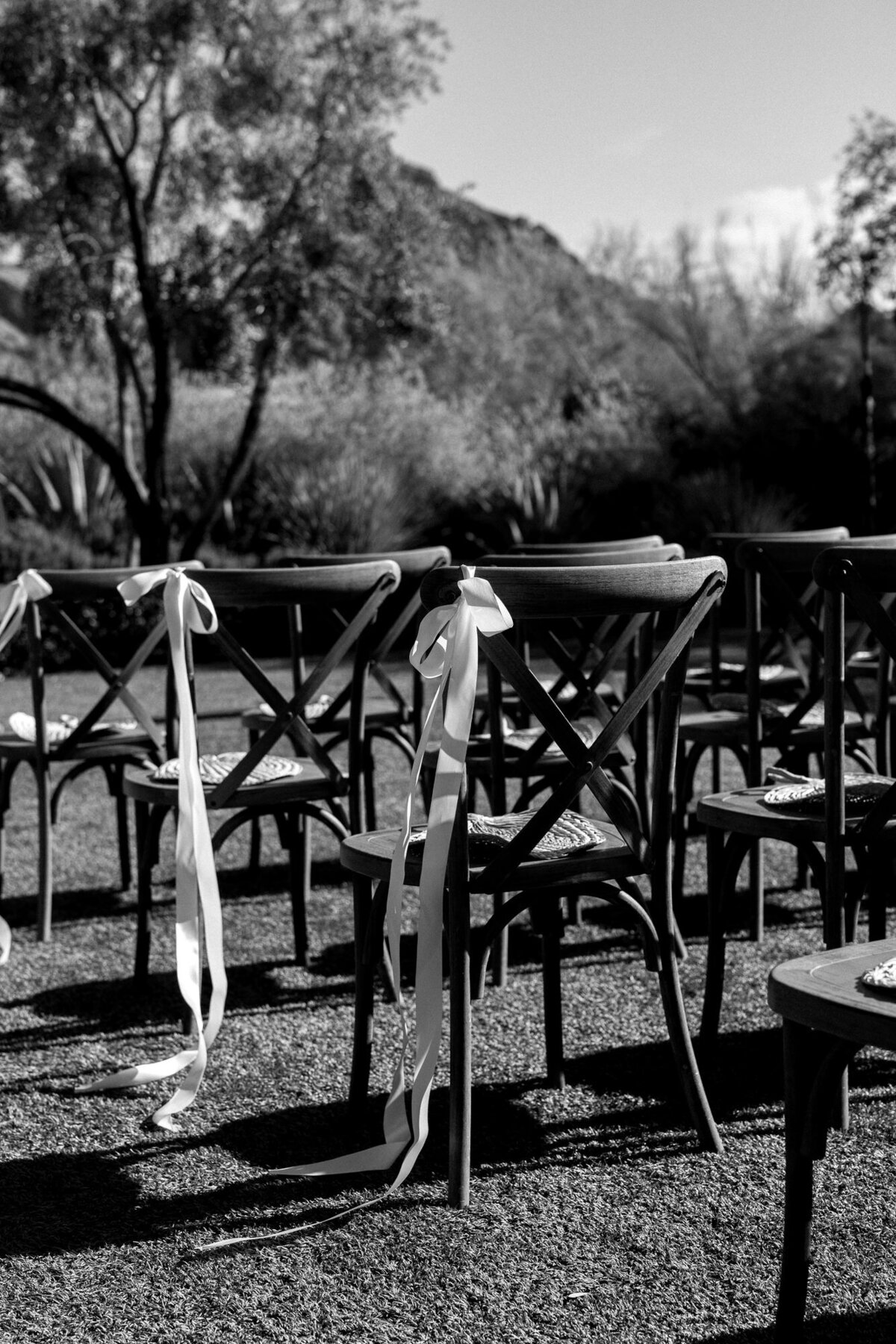 Ceremony chairs at El Chorro in Paradise Valley, Arizona