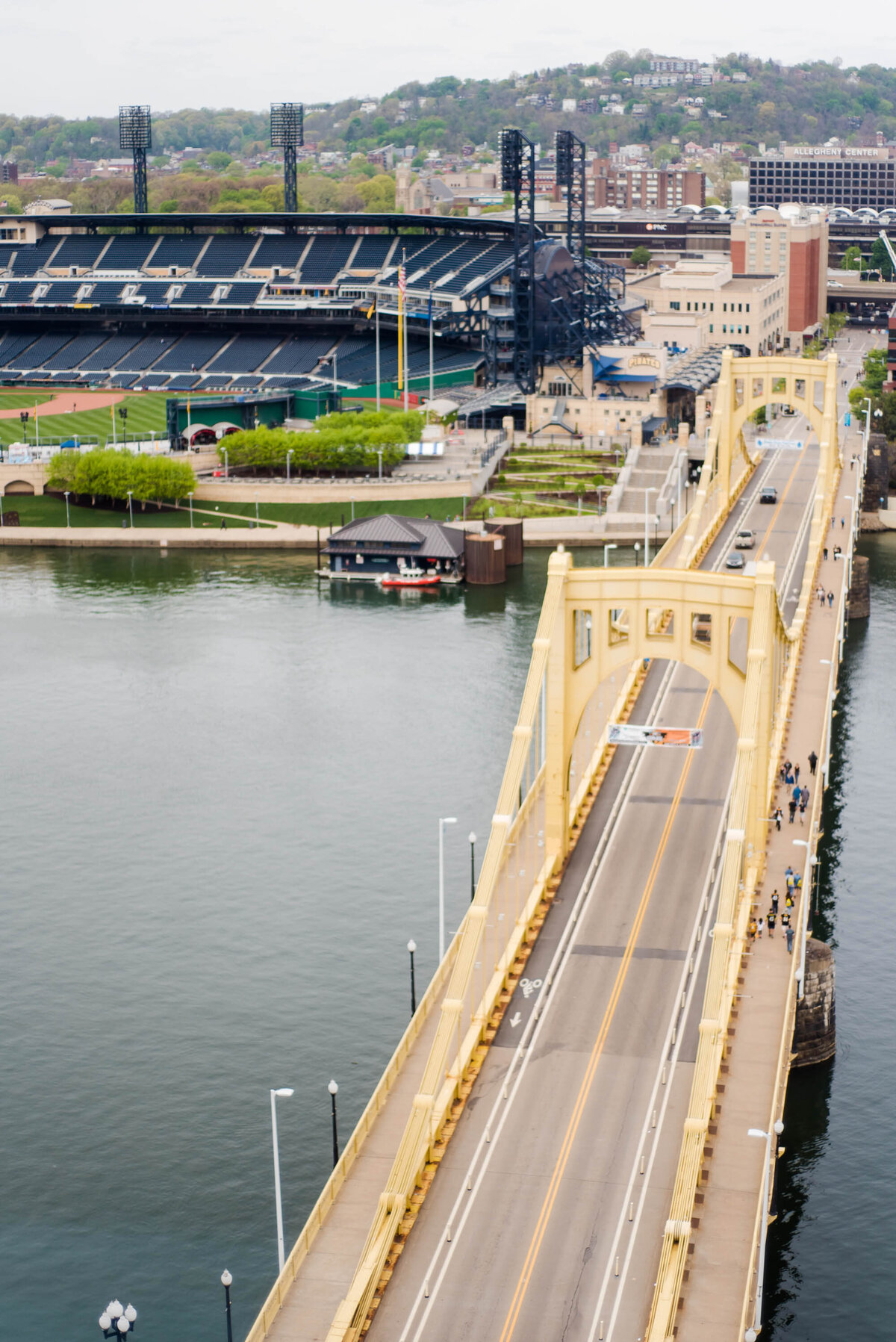 view of the roberto clemente bridge from renaissance pittsburgh