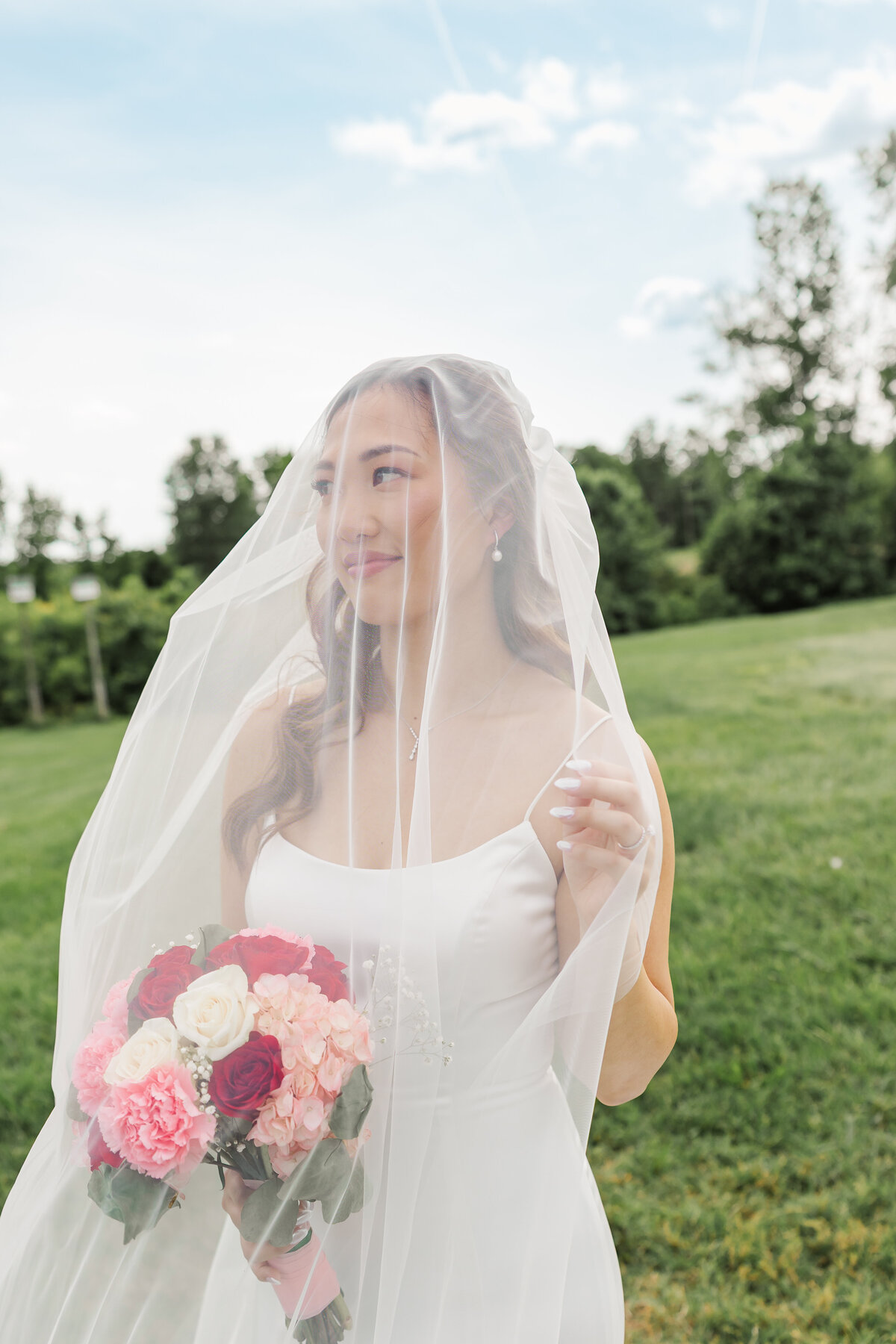 Bride under veil at the osprey's at belmont bay in virginia