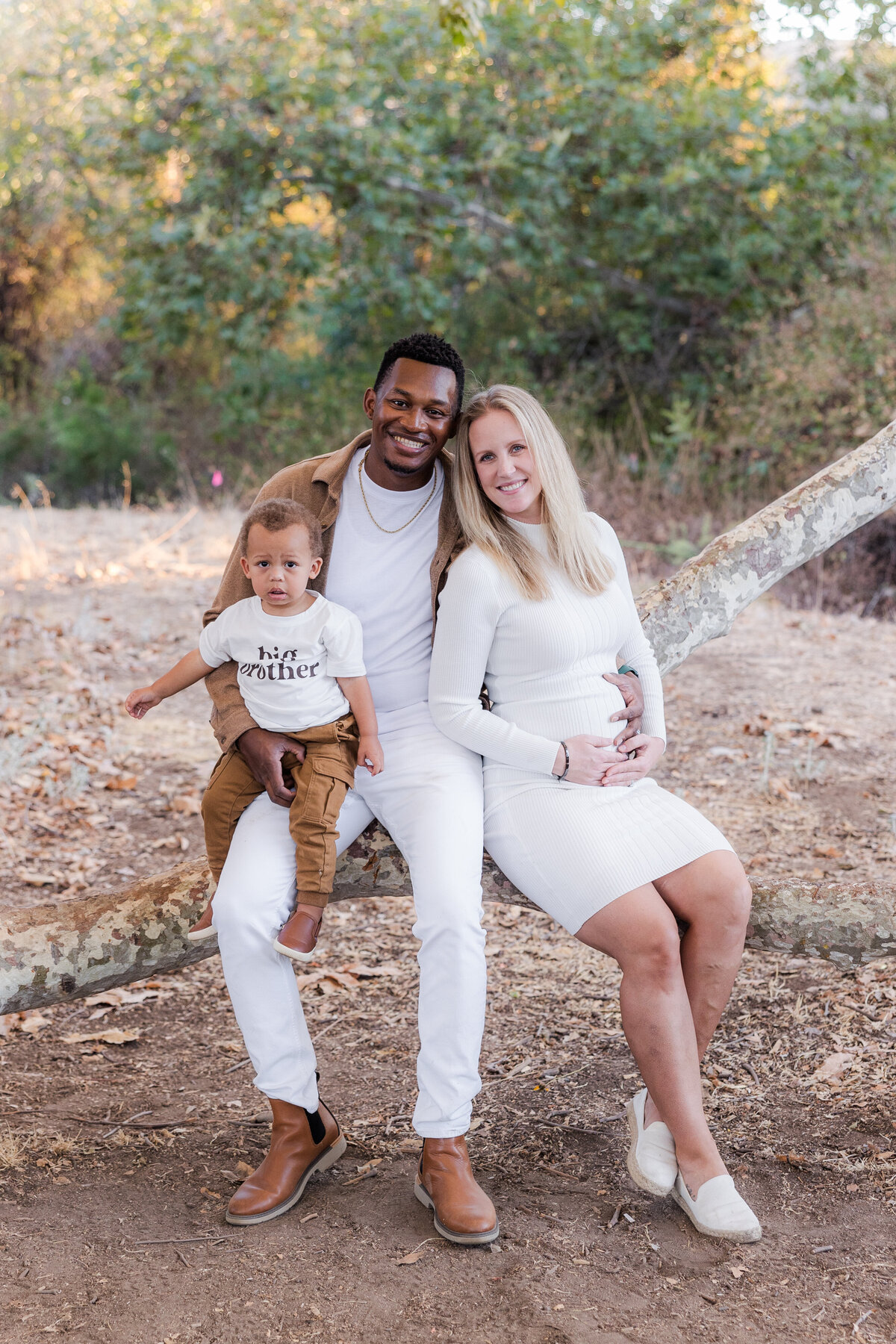parents and toddler sitting in tree san diego