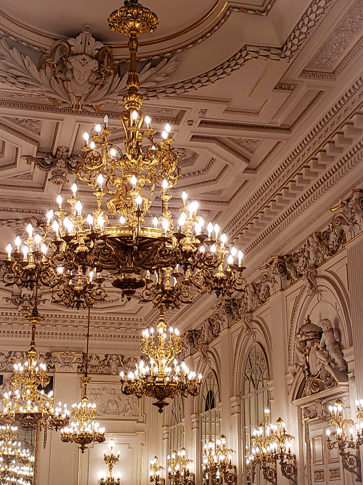 Vintage-Esc Photo of Chandliers in Ballroom. Interior Prague Castle