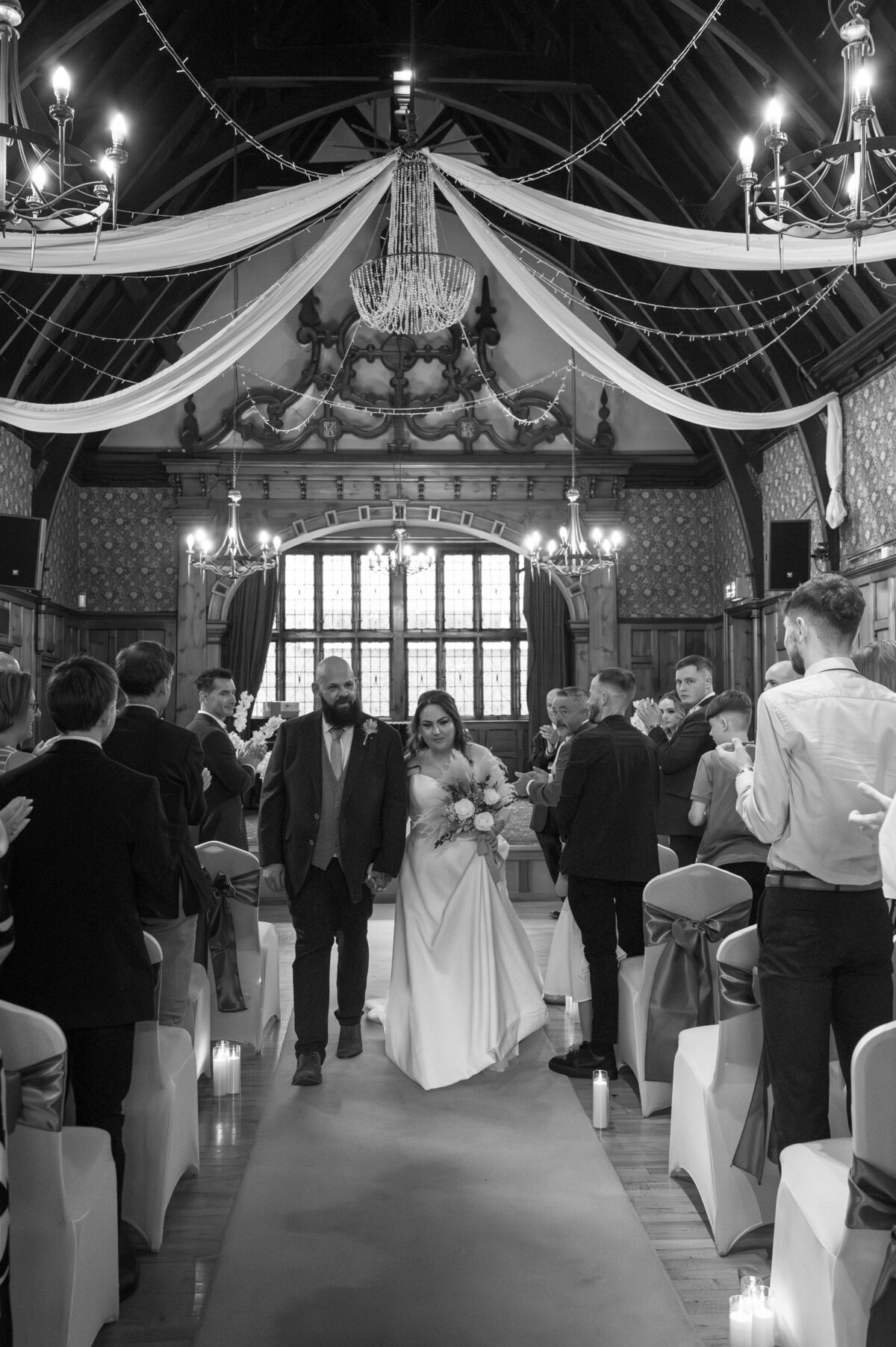 Bride and groom's exit during ceremony at Worsley Court house - Manchester Wedding Photographer