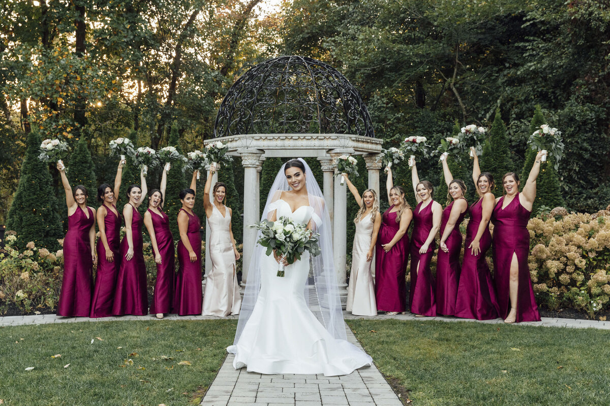 Hamilton Manor | Bride smiling with bridesmaids cheering at gazebo wedding ceremony | Hamilton Township, New Jersey