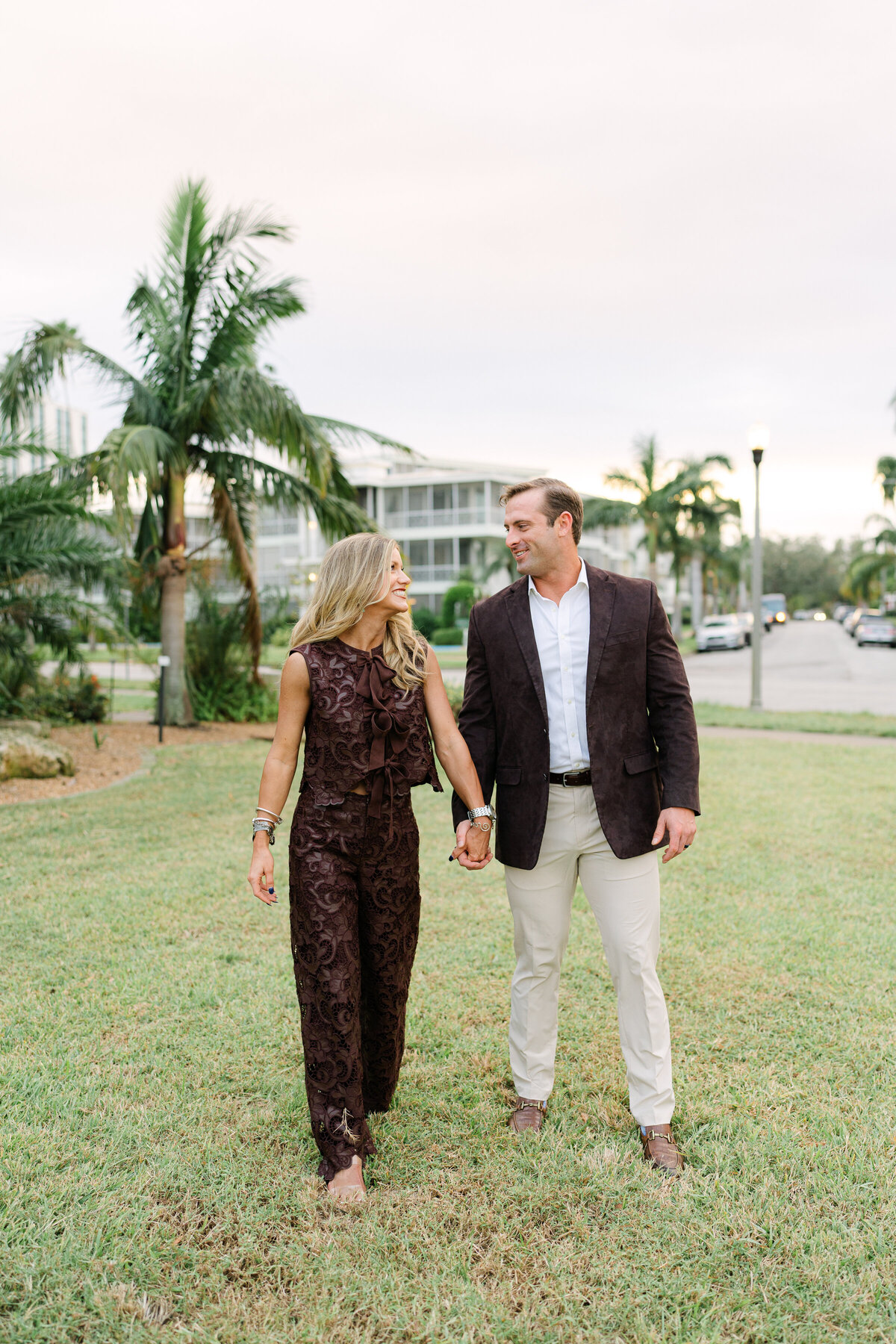 Couple gazing into each others eyes in a coastal Florida city.