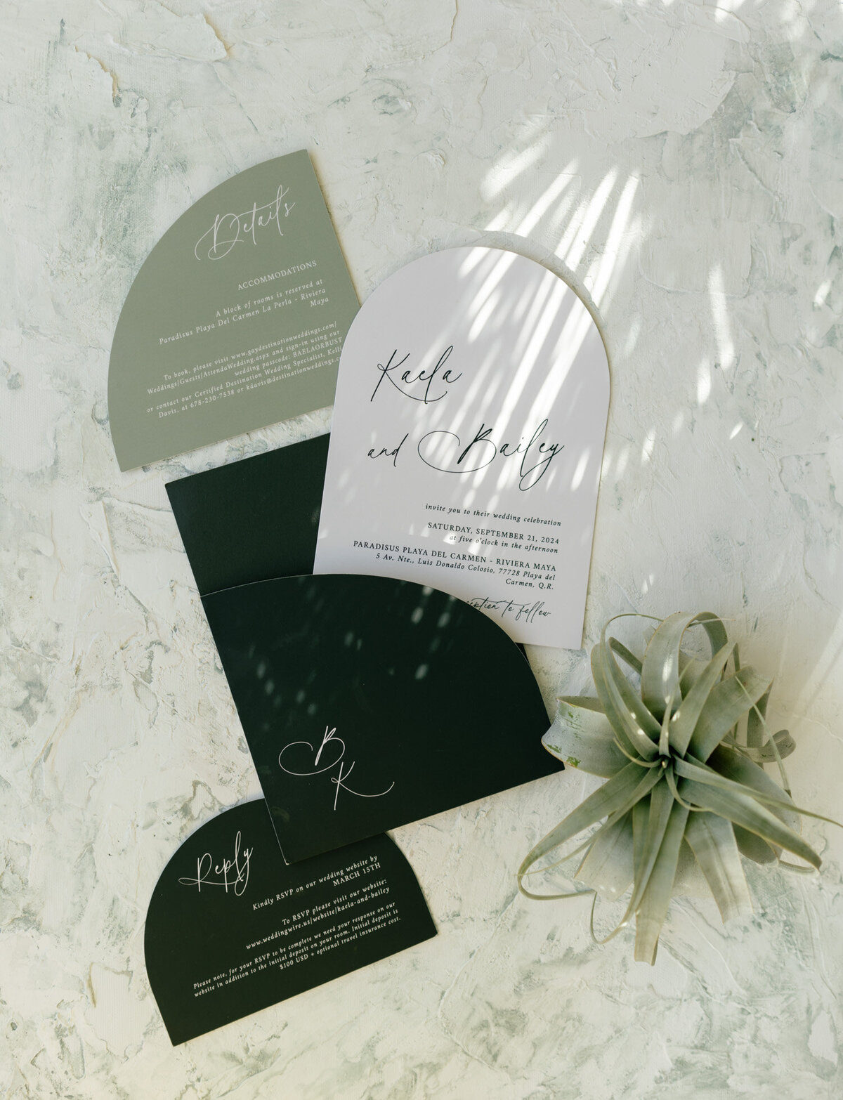 wedding stationery with tropical air plant for Mexico destination wedding