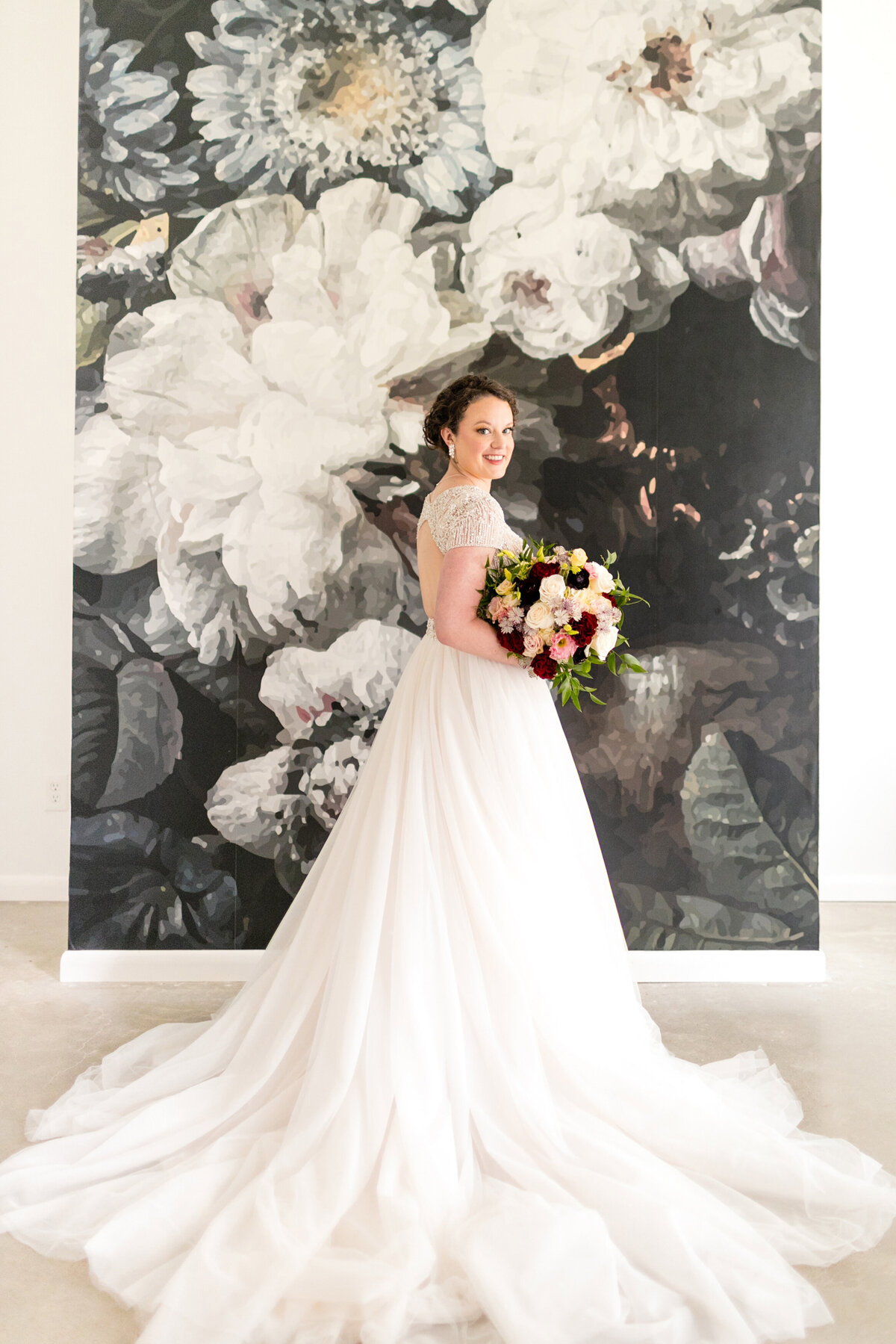 Bridal Pictures with Floral Backdrop