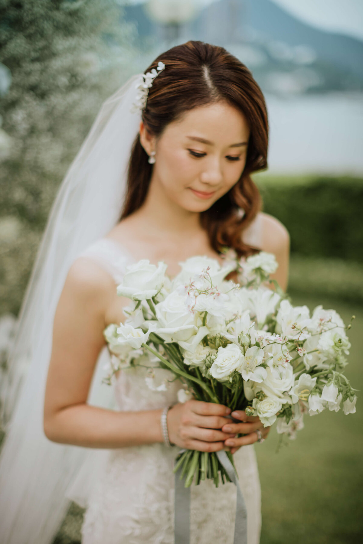 Bride with White Bridal Bouquet