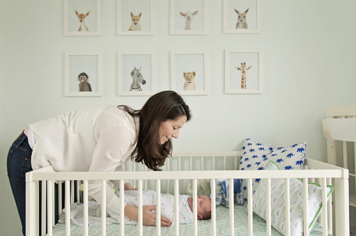 Mother and baby in beautifully designed nursery