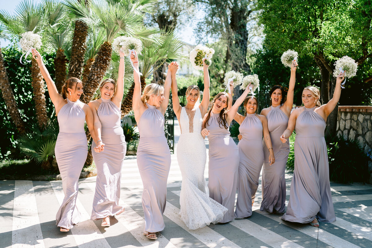 bridesmaids having fun at a wedding in italy