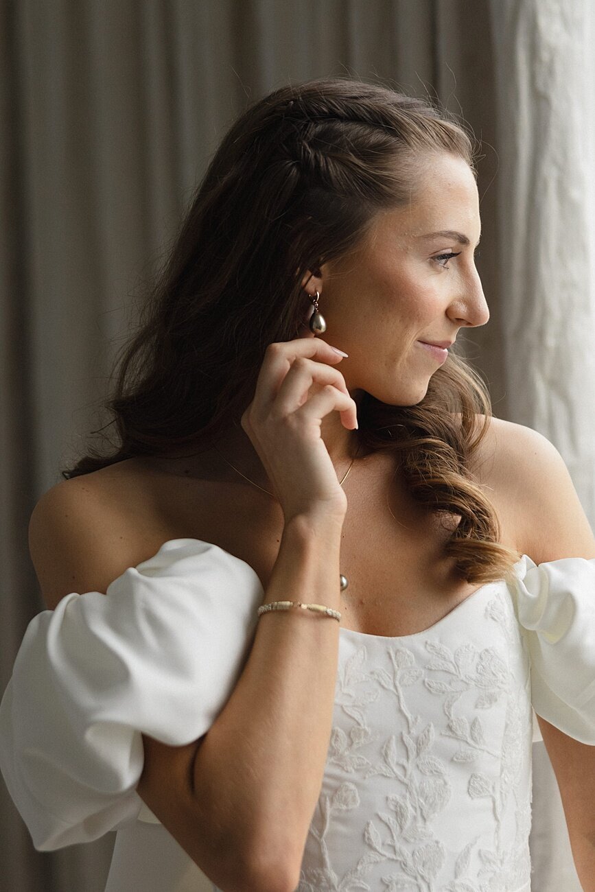 bride looking out window