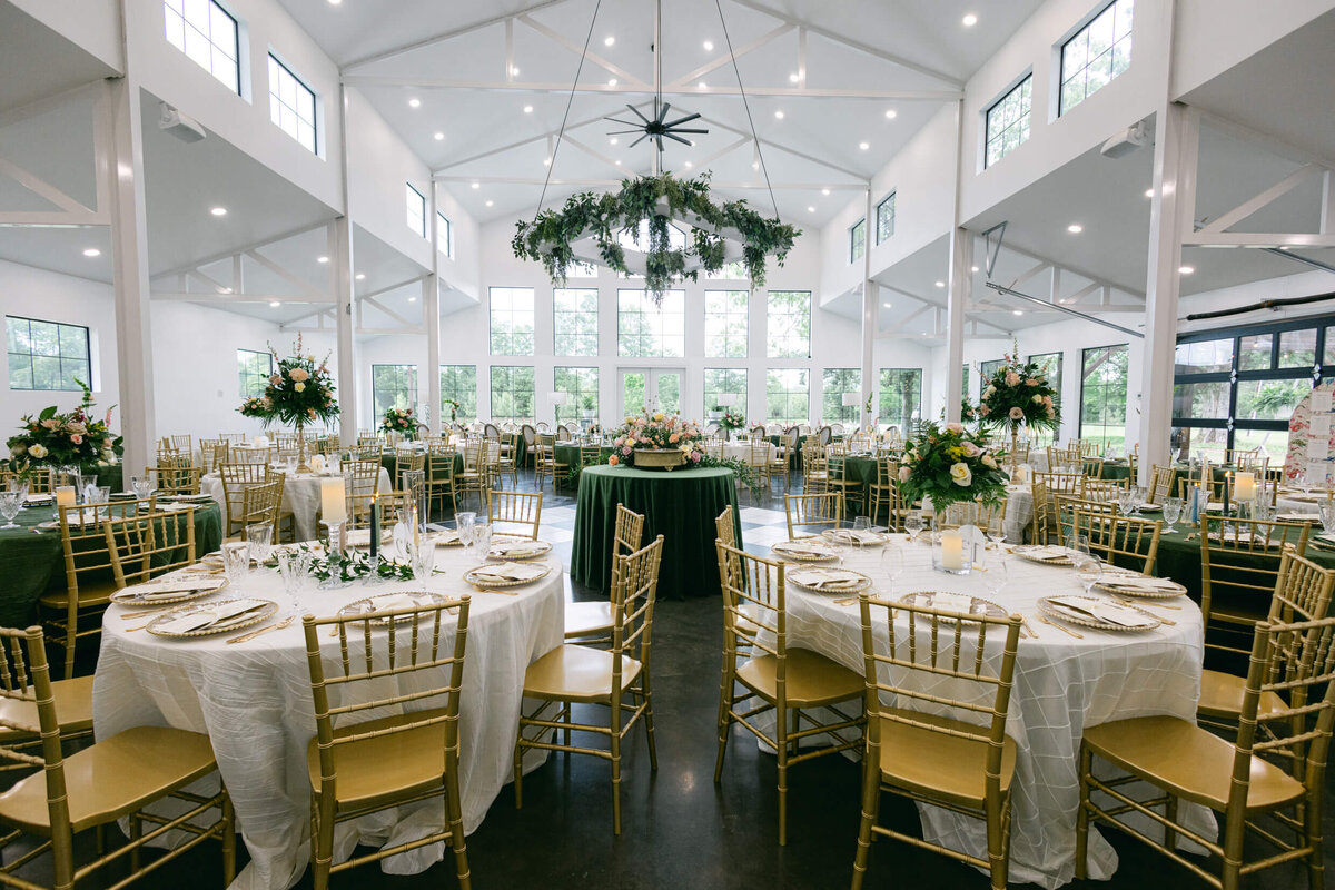 A wedding day photo of the reception hall