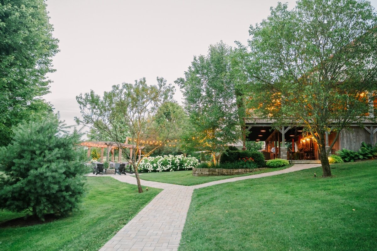 image of the stone walkway and gardens at Willowbrook wedding venue