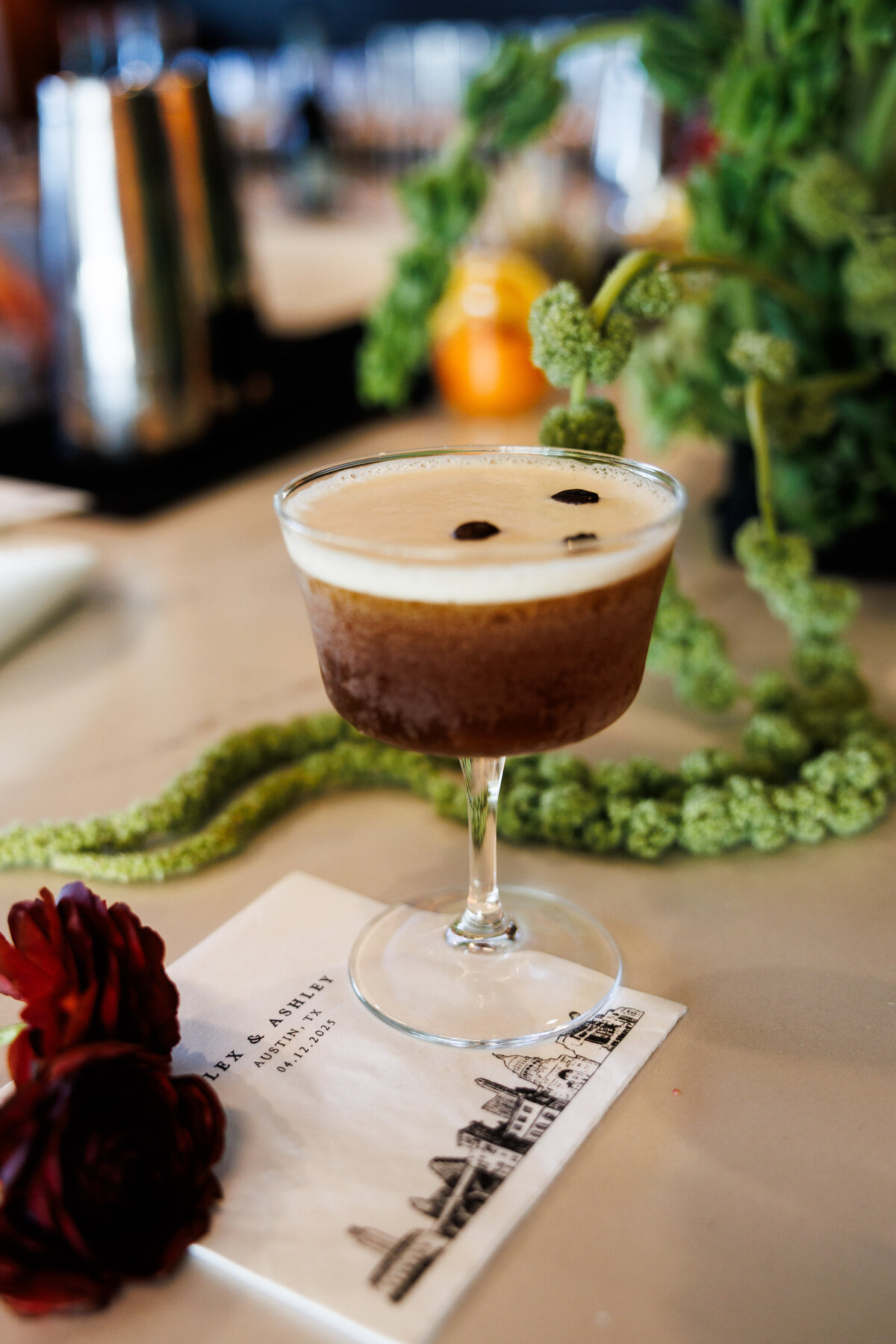 brides close up photo of her espresso martini 