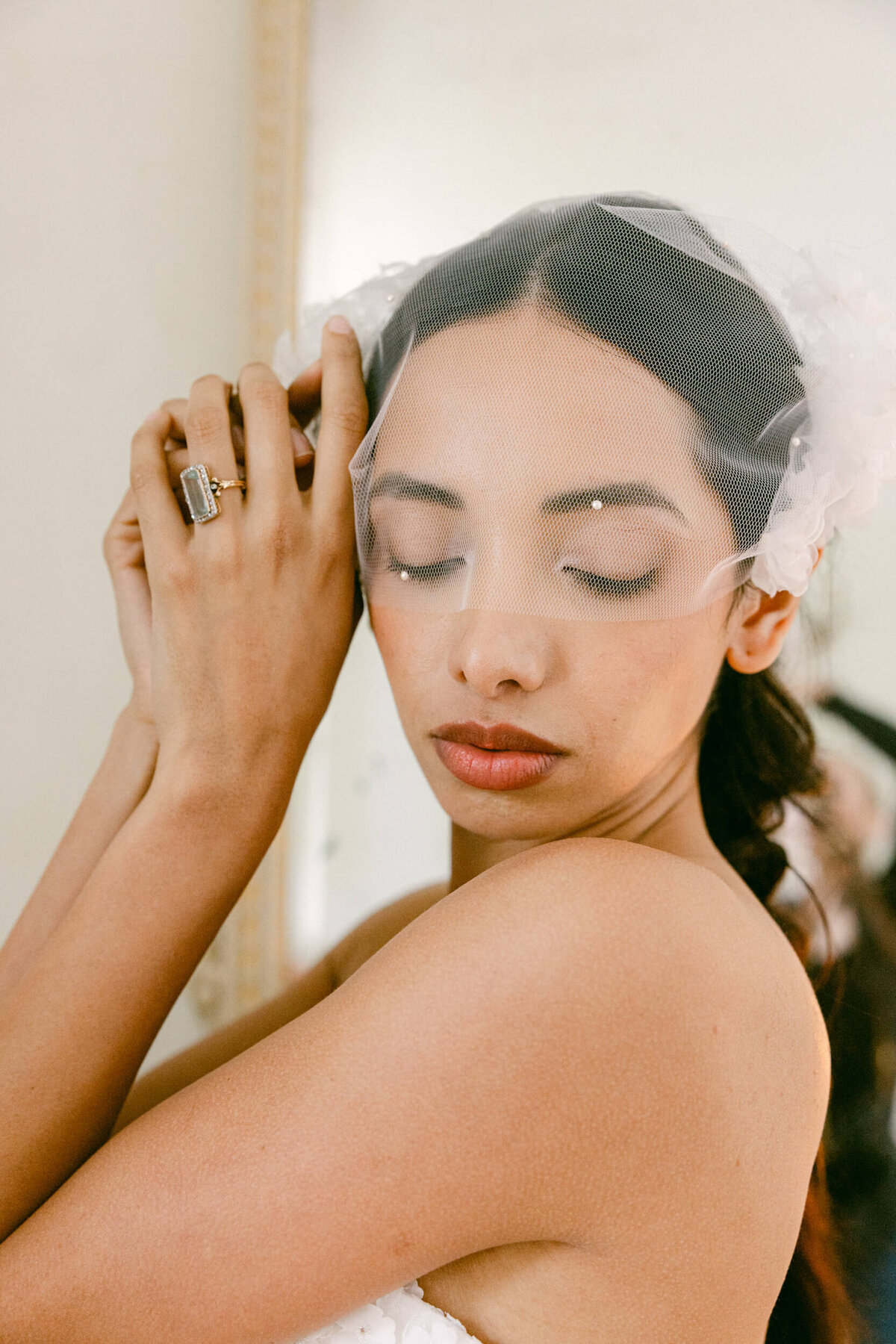 A wedding day bridal shot of a bride in her white dress at Villa Aura del Lago on lake como in Italy