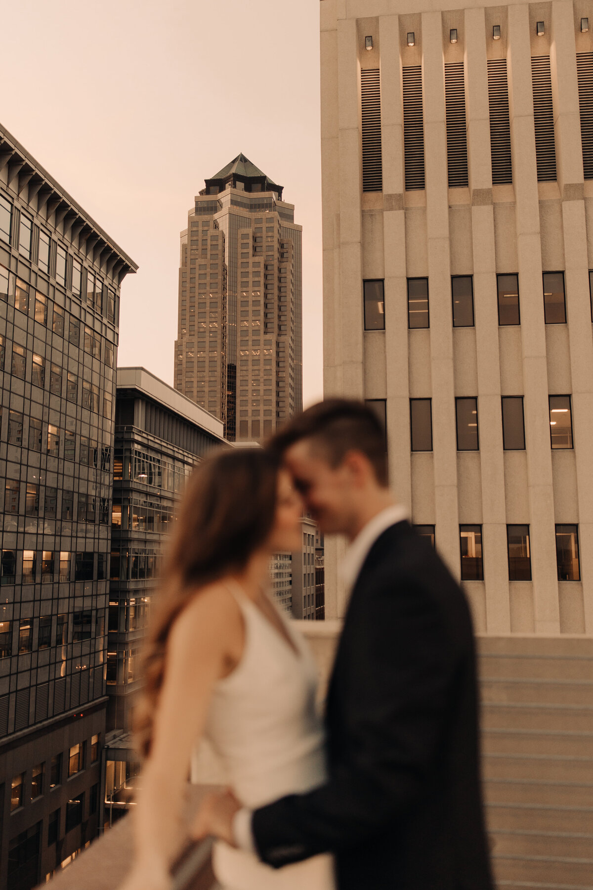 downtown blurry engagement photos