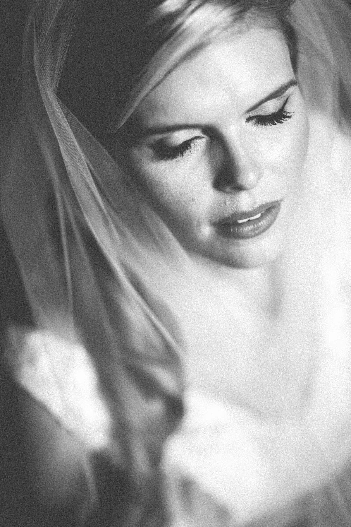 A bride with her eyes closed