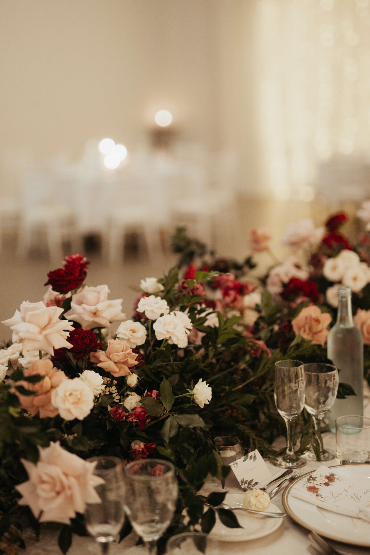 Romantic and lush bridal table flowers Sunshine Coast