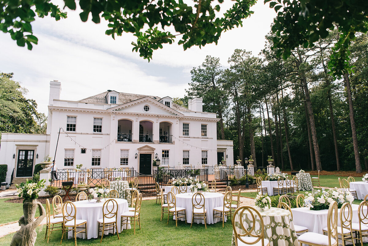 White and blue reception florals designed by Abby Grace Florals at Greenville SC wedding