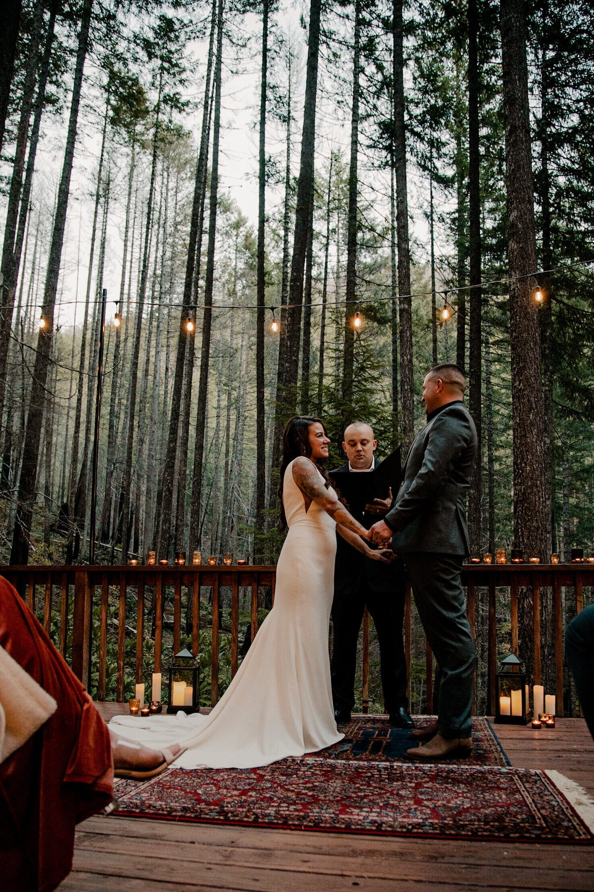 Couple elopes in the woods at a Lake Detroit Oregon cabin