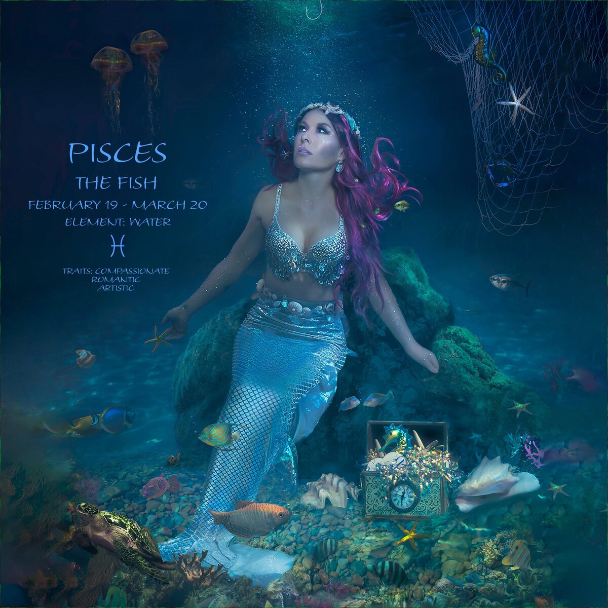 Mermaid sitting under sea