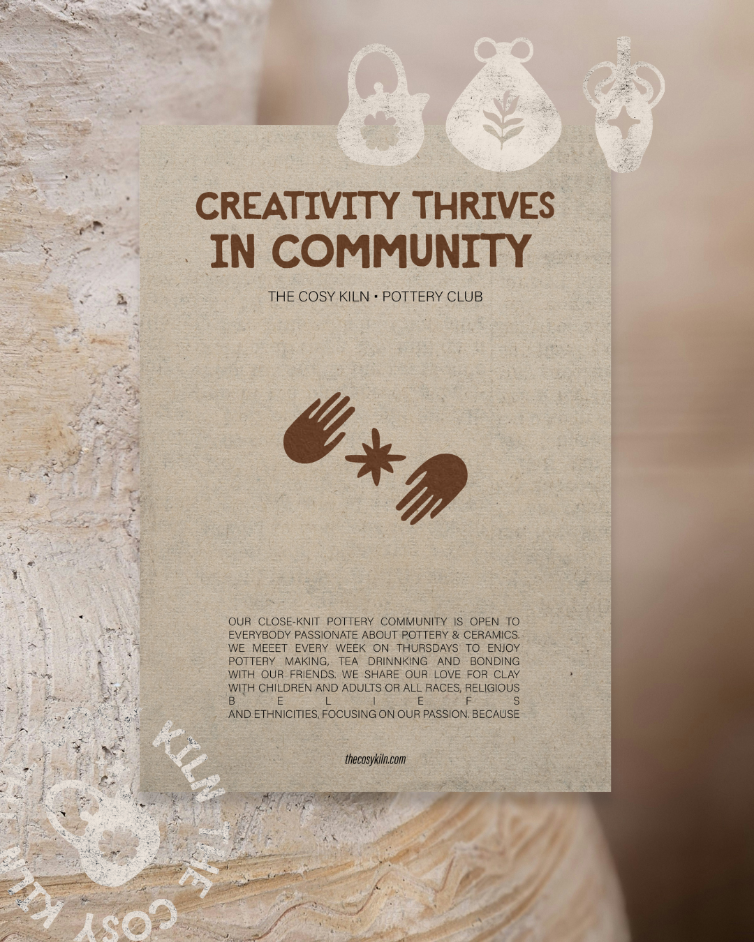 aesthetic box mockup for a pottery studio cellestial pattern illustration retro vibe branding