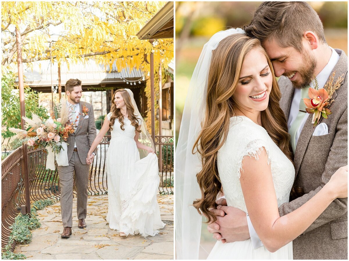 Couple's wedding portraits in the fall at Wadley Farms