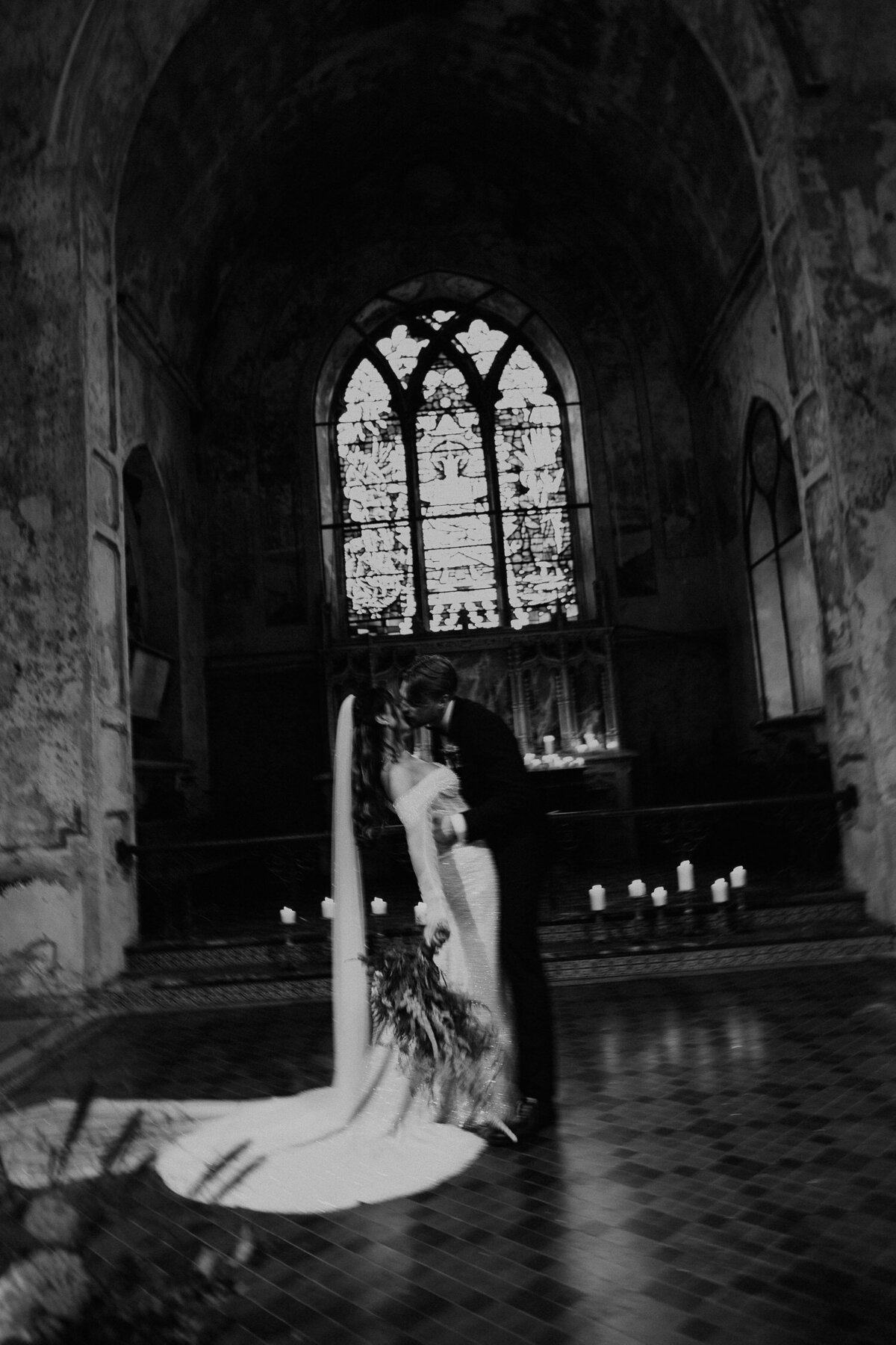 Bride and Groom Kiss during their wedding ceremony at The Mount Without. 