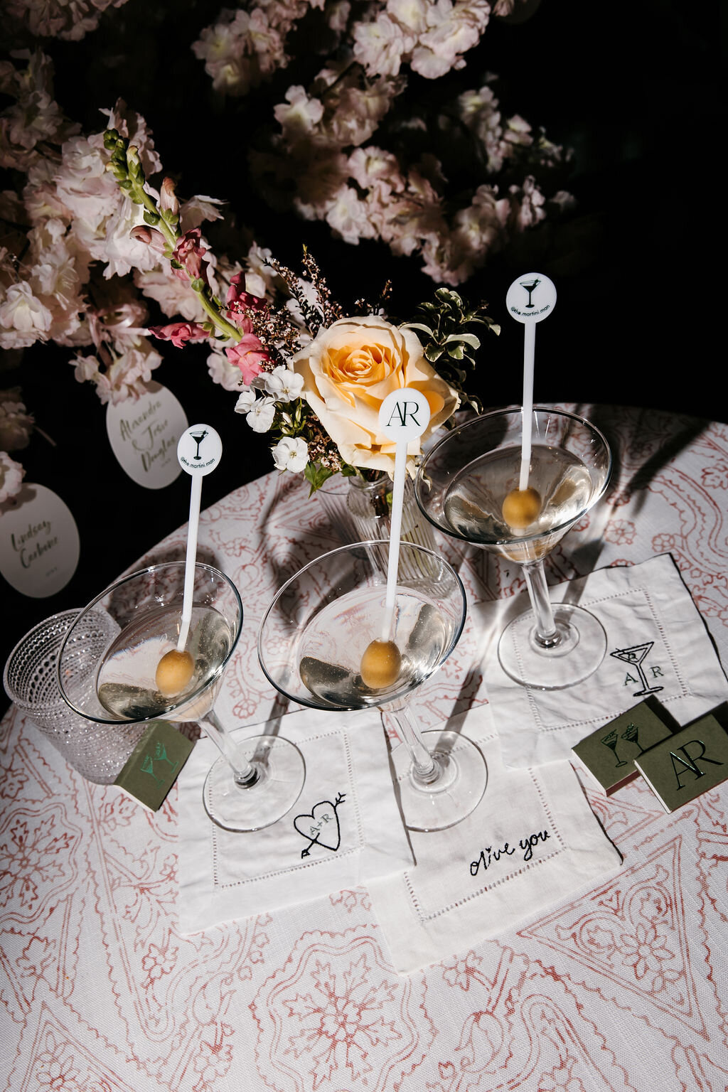 custom martini embroidered napkins