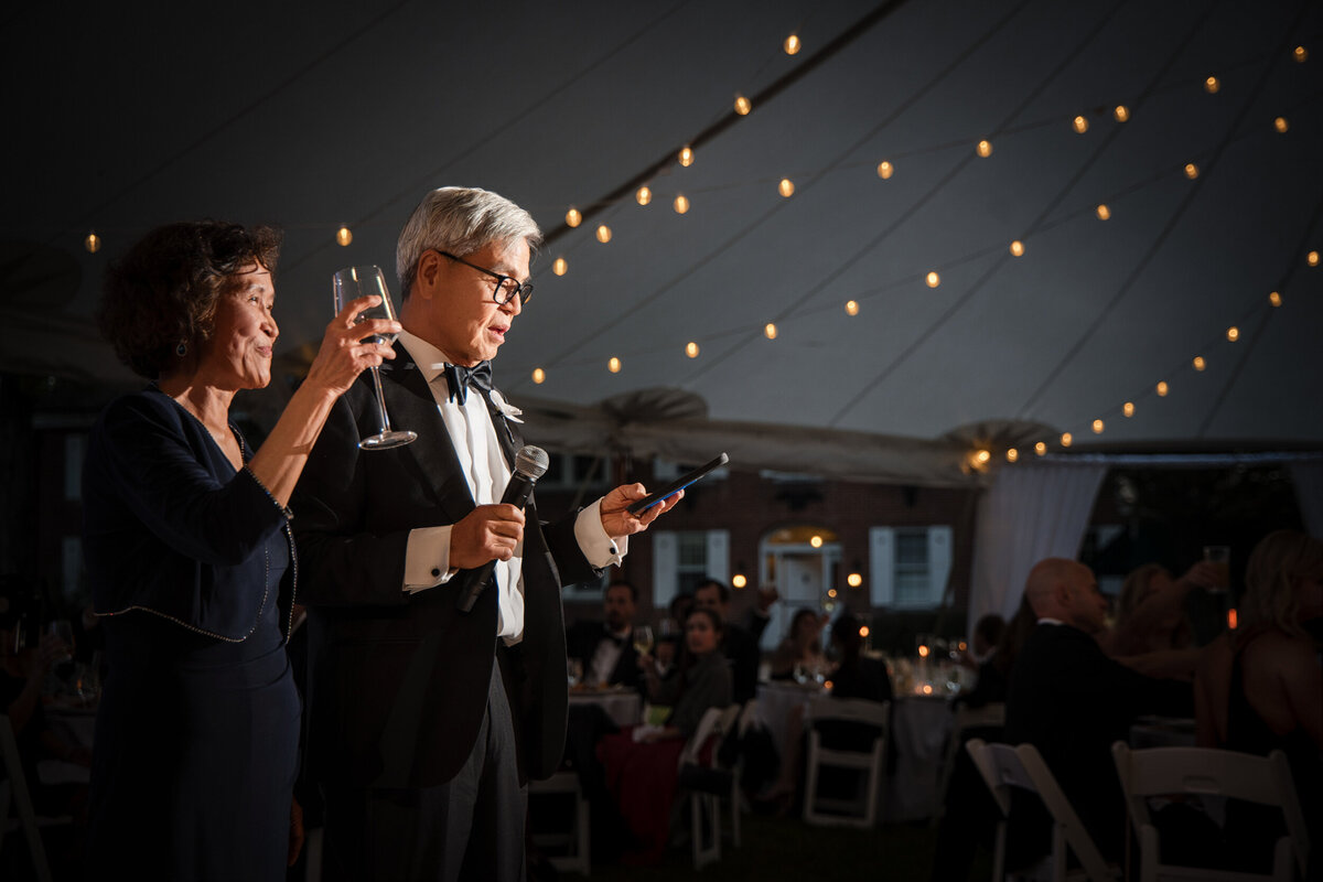 A toast at a destination wedding in Vermont