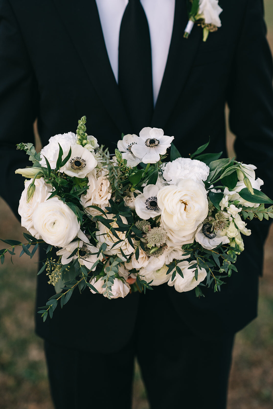 White and green floral bouquet designed by Abby Grace Florals at Saluda SC wedding