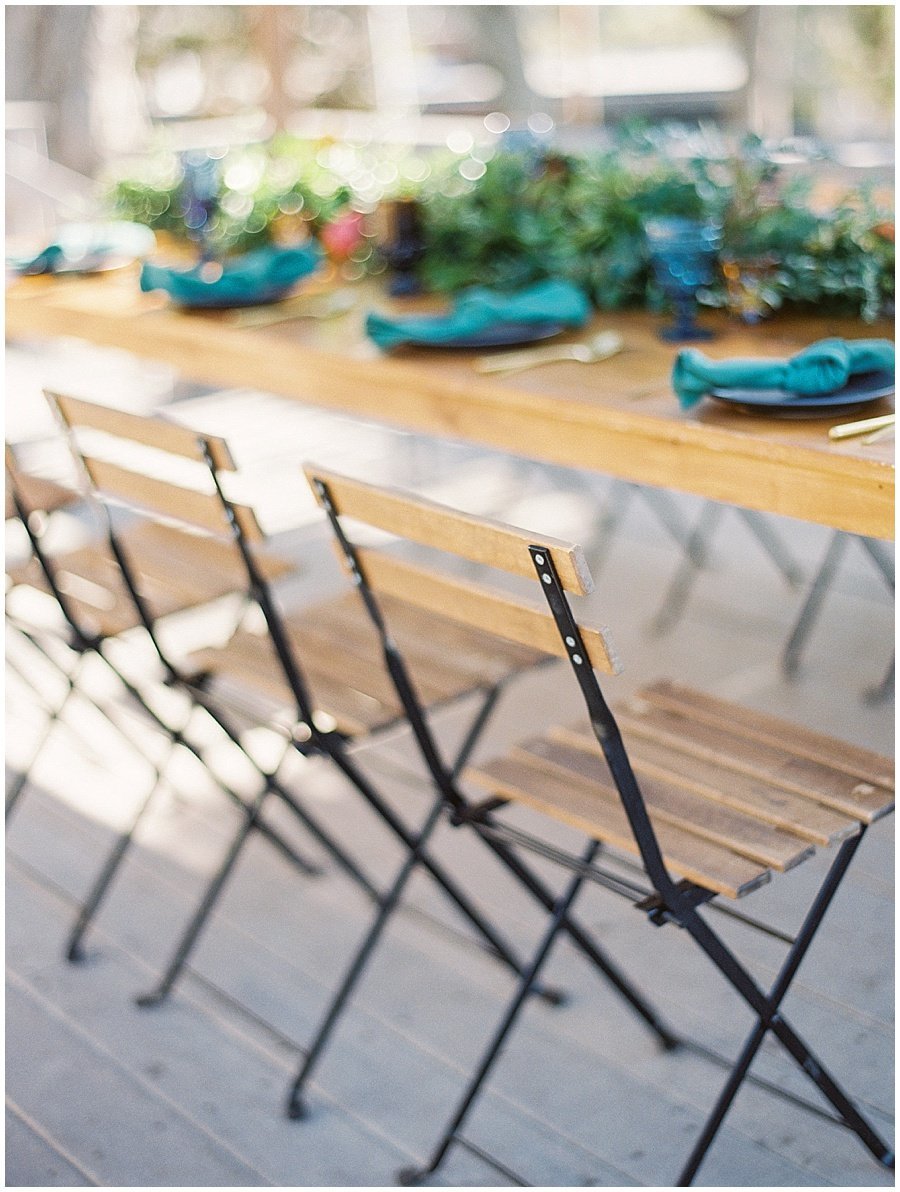 Wooden Bistro Chairs with Black Frame California Wedding © Bonnie Sen Photography