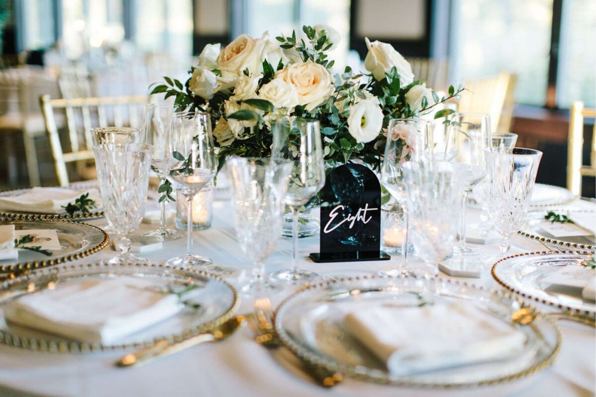 Timeless and Elegant Table Setting for a Luxury Michigan Lakefront Golf Club Wedding.