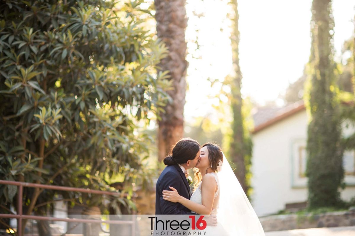 Bride and Groom share a big kiss