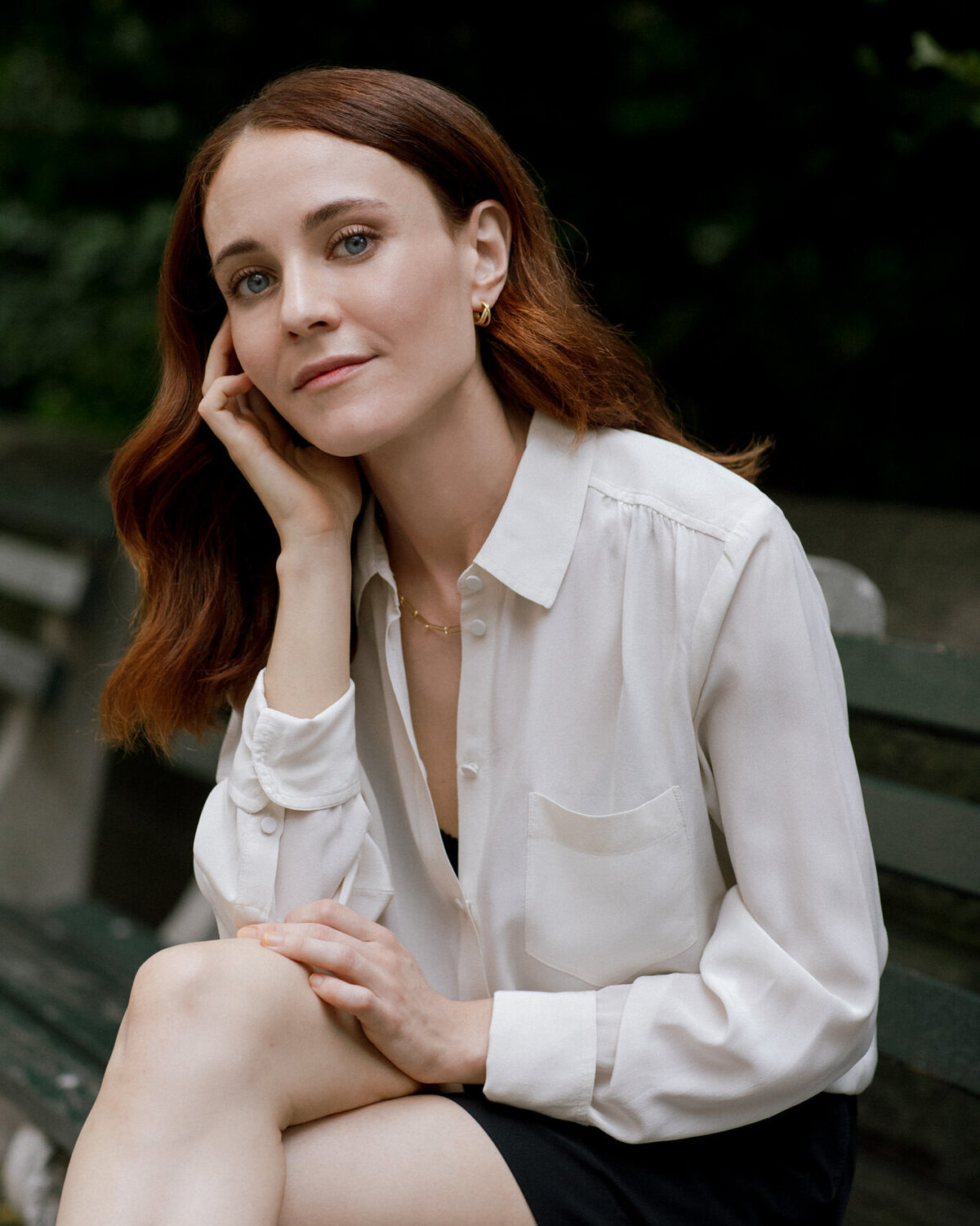 portrait of author carrie Courogen of elaine may biography miss may does not exist photographed along central park in nyc