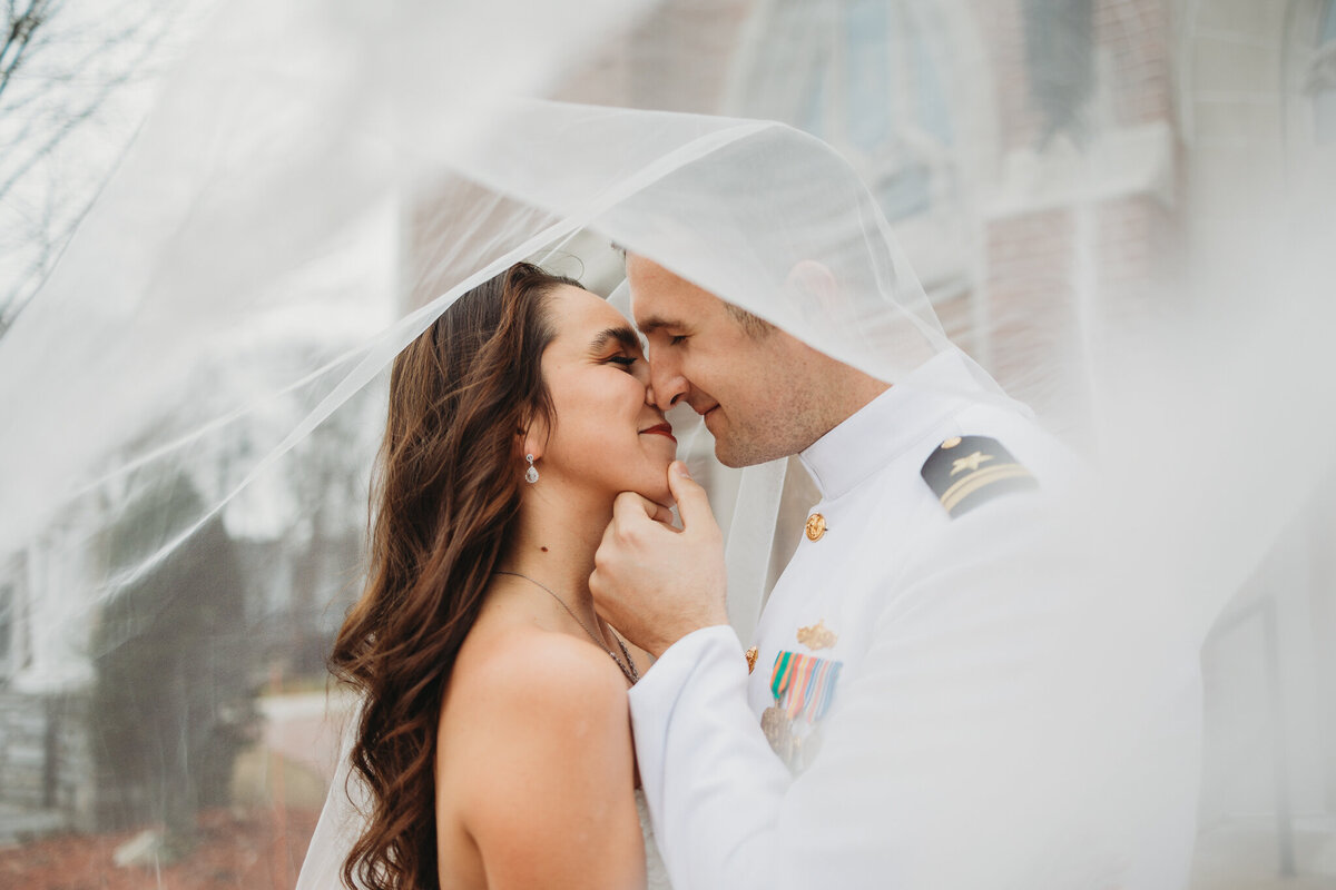 bride and groom kissing