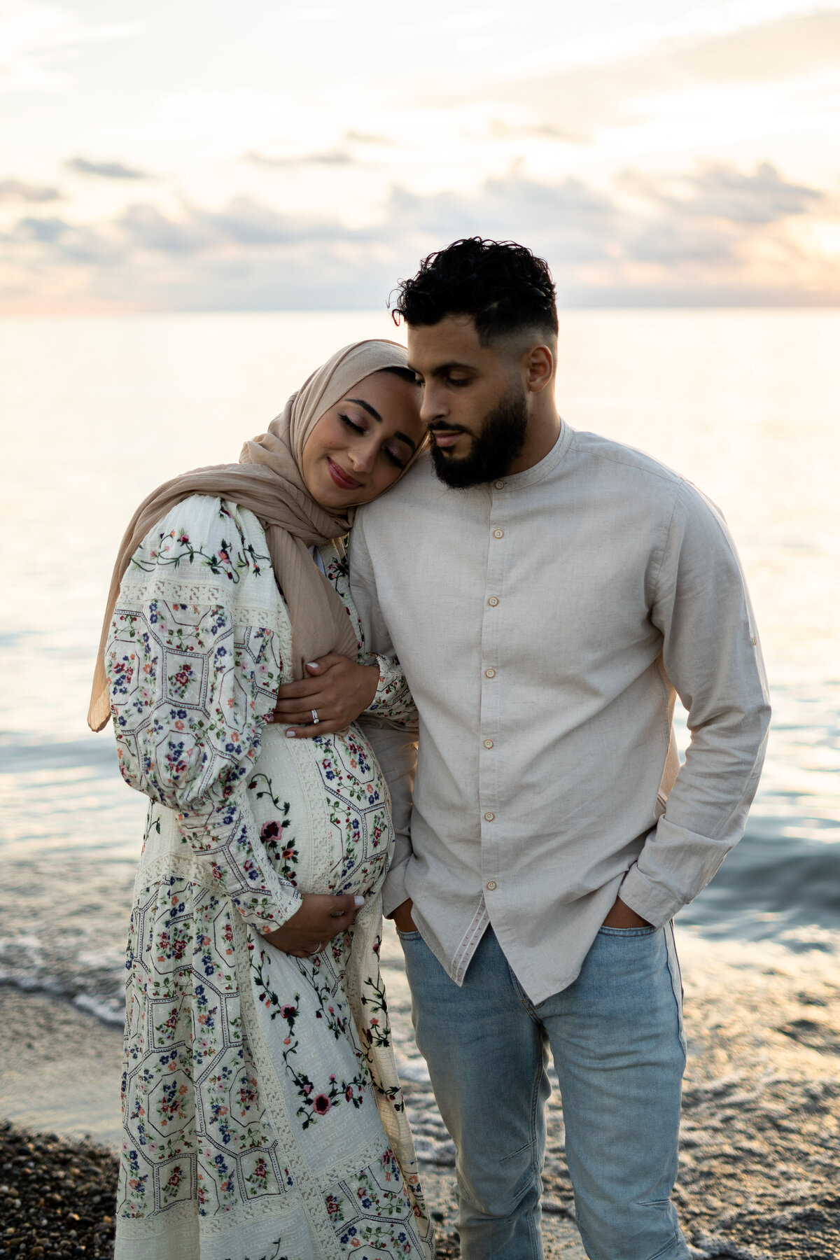 golden hour beach maternity session Cleveland, Ohio