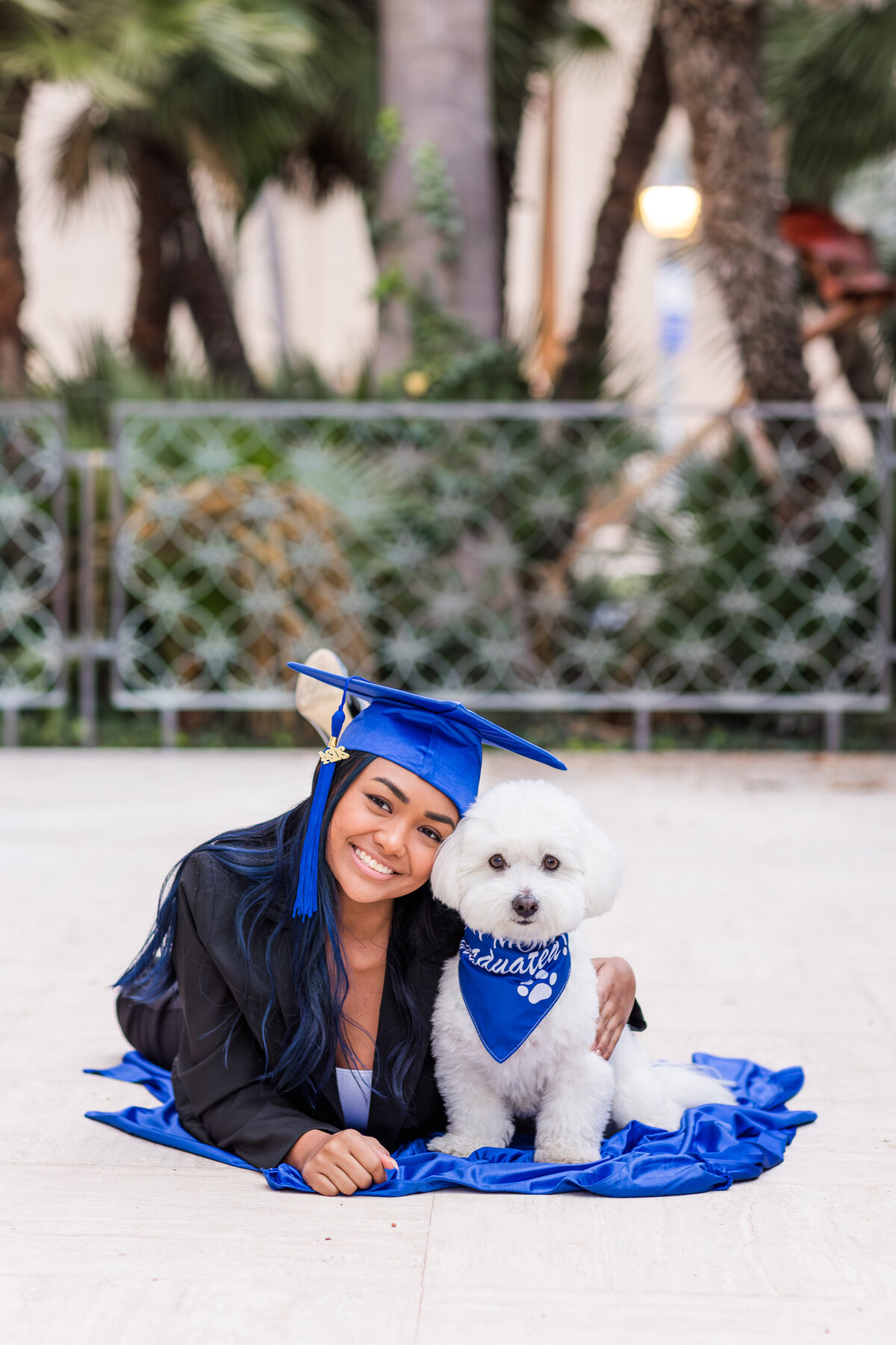 balboa-park-senior-portrait-session-san-diego-organ-pavilion-cap-and-gown-dog