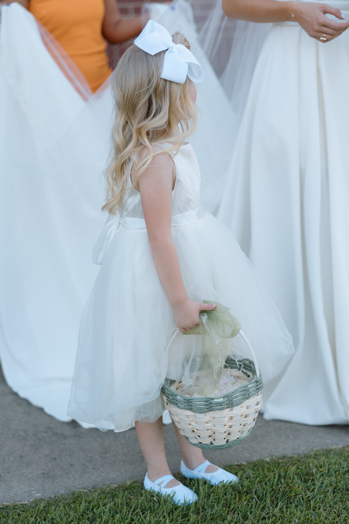 Flower girl admires the bride
