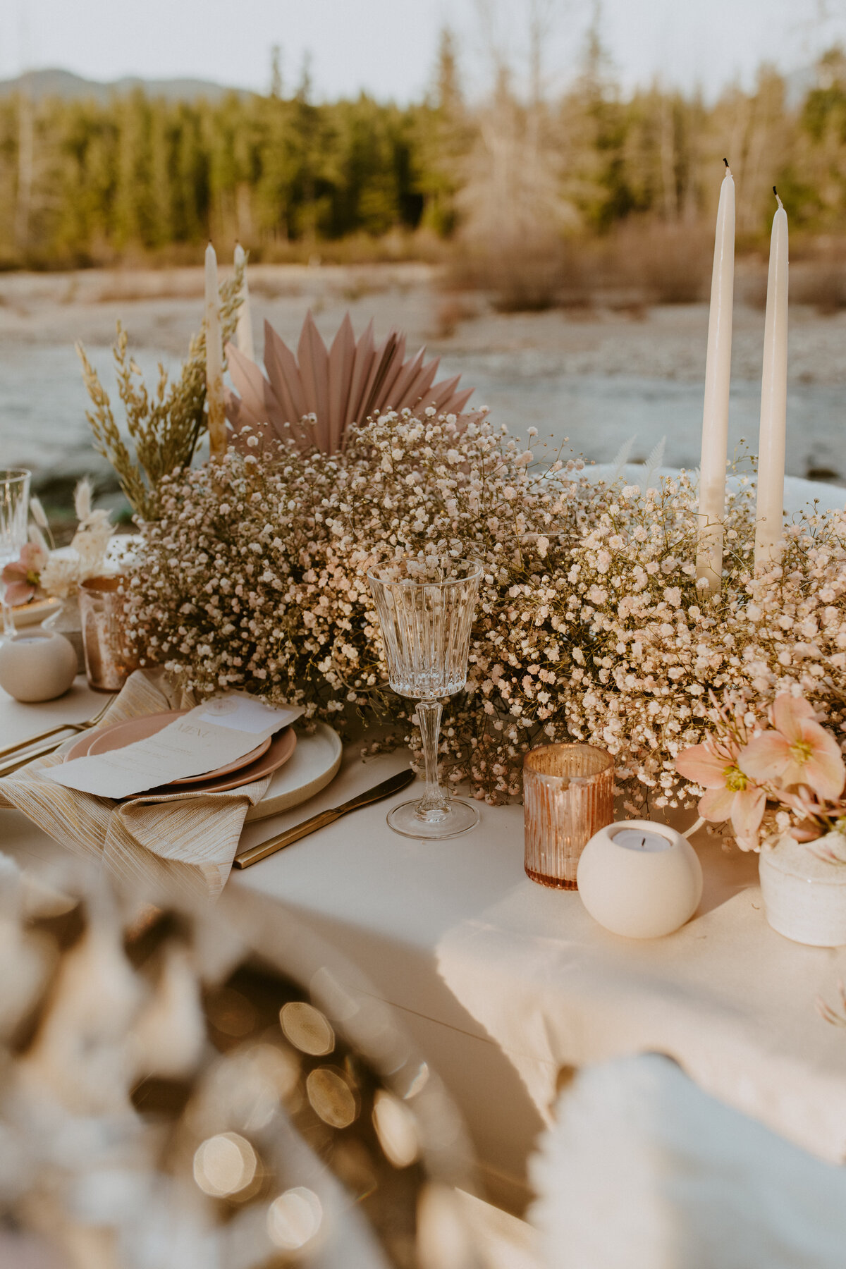 warm wedding table setting