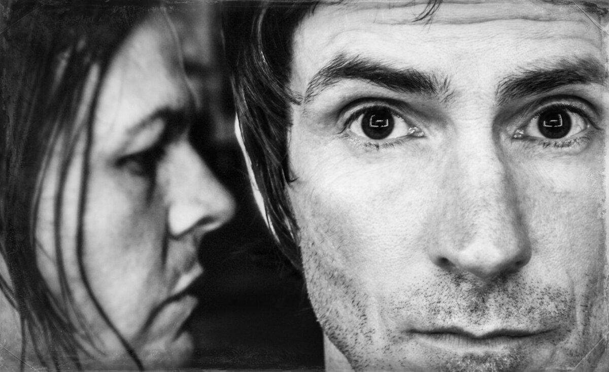 Musical duo portrait Walking Papers black and white close up