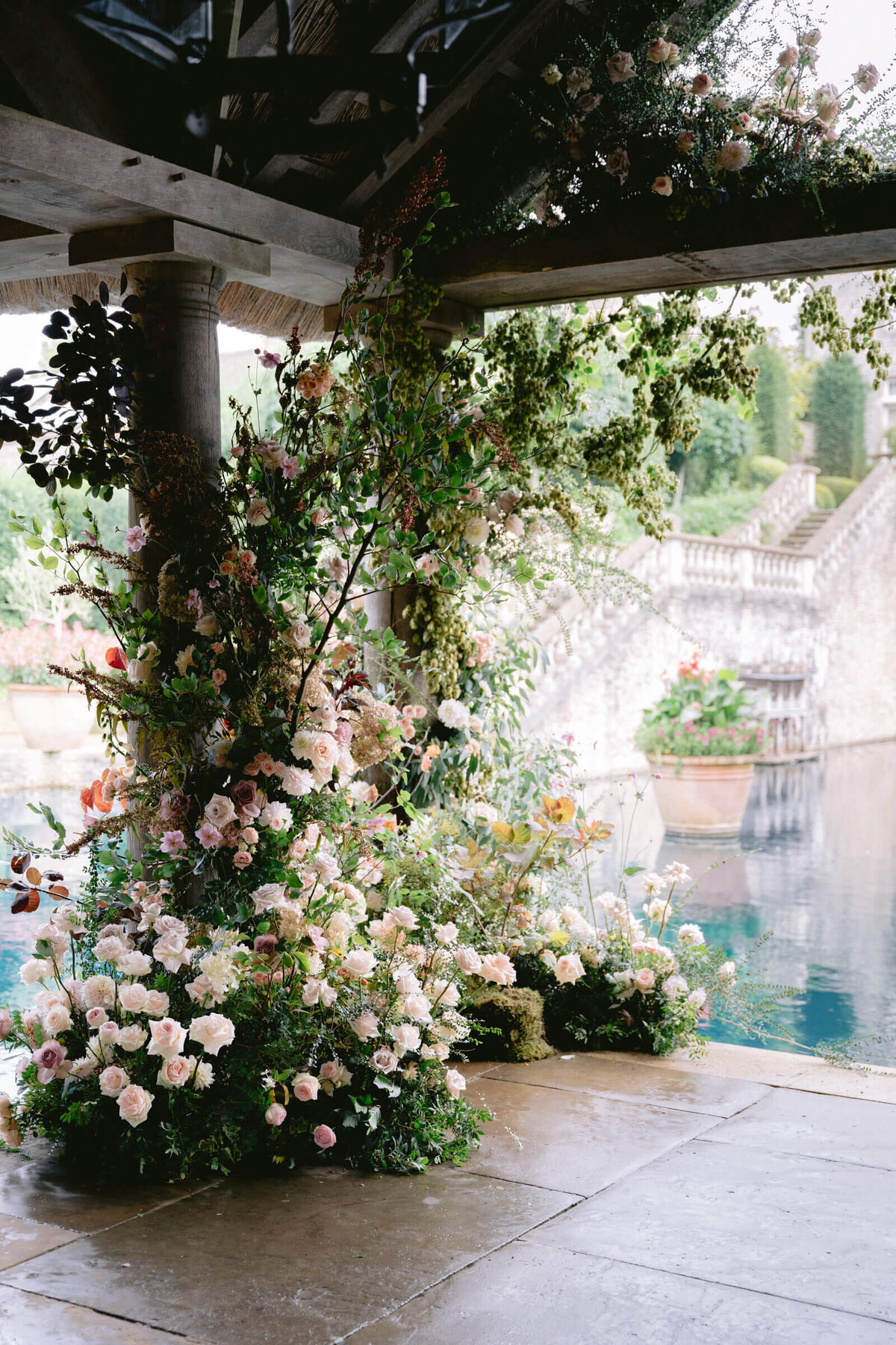 Euridge Manor boathouse flower installation1