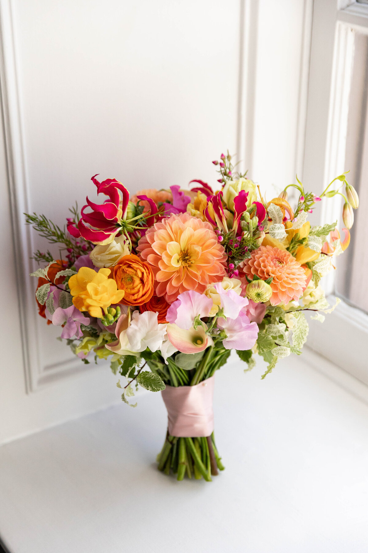 Wedding bouquet on a window