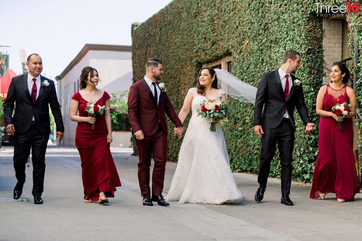 Bridal party go for a walk together